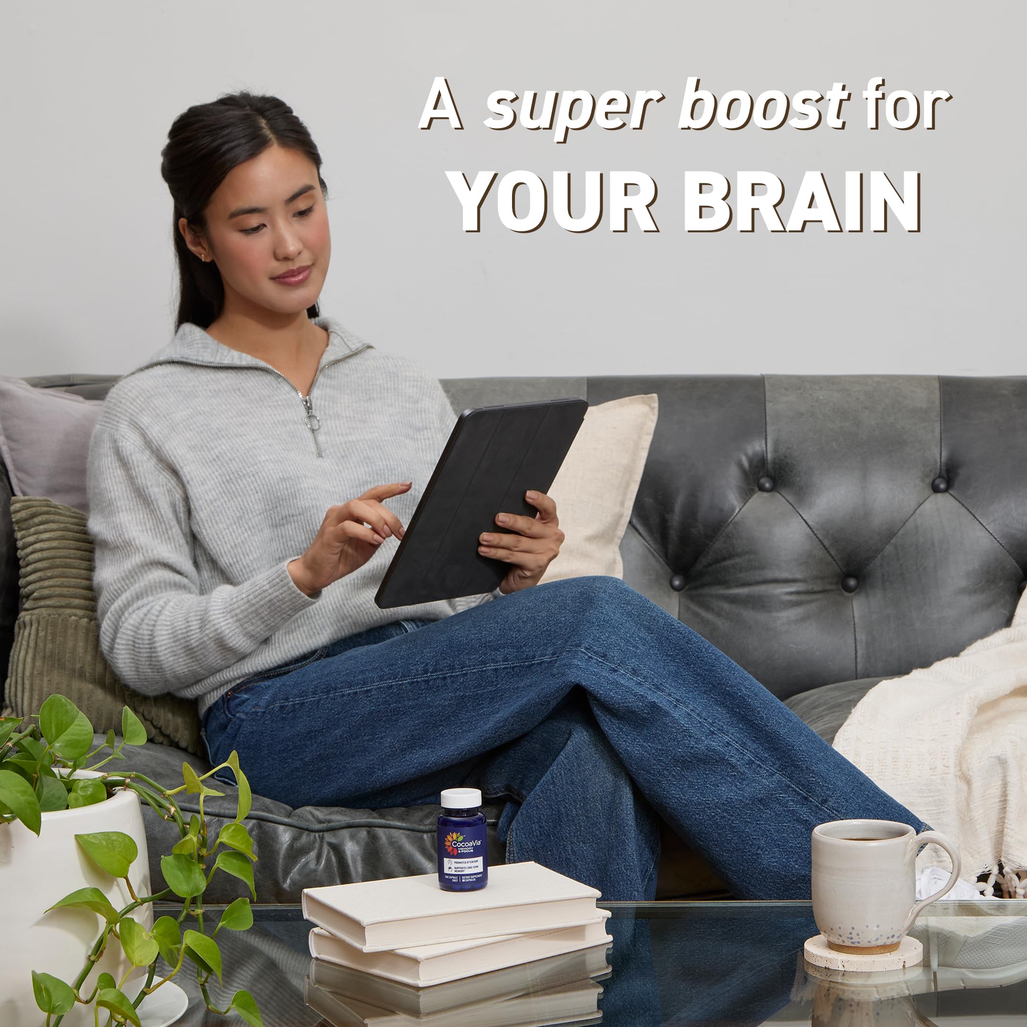 CocoaVia Memory & Focus Brain Supplement, 90 Day, Cocoa Flavanol Blend, Lutein, Added Caffeine for Boost. Improve Cognitive Function, Attention, Vegan & Plant Based, 90 Capsules CocoaViaAu supplements