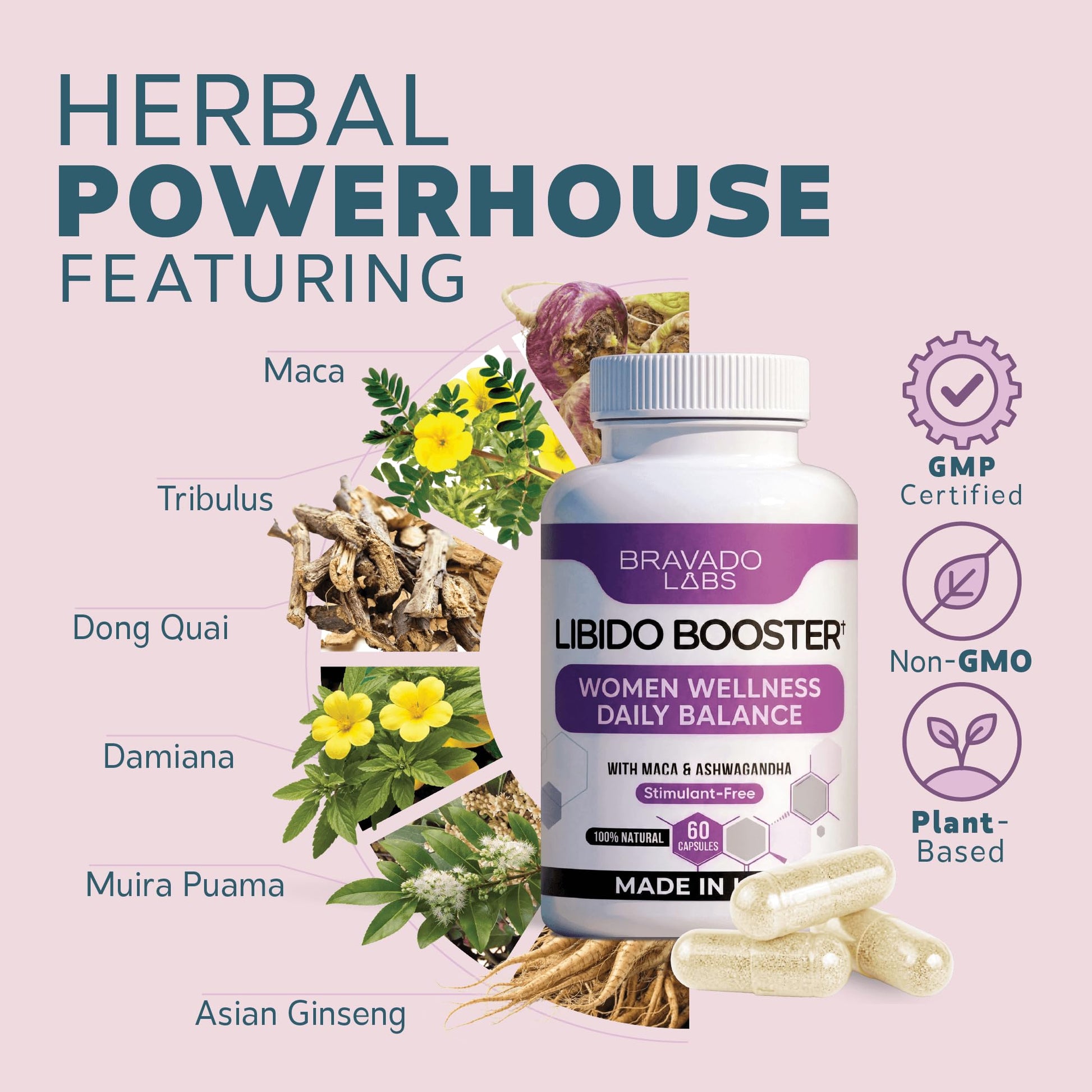 Female Libido Booster for Women – Advanced Women’s Intimacy & Confidence Support – Plant-Based Herbal Blend with Maca, Ginseng & L-Arginine – Made in USA – 60 Capsules Bravado LabsAu supplements