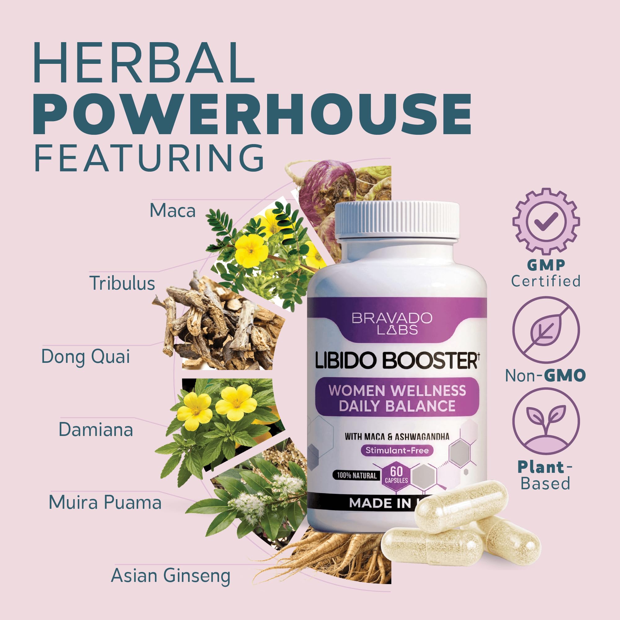 Female Libido Booster for Women – Advanced Women’s Intimacy & Confidence Support – Plant-Based Herbal Blend with Maca, Ginseng & L-Arginine – Made in USA – 60 Capsules Bravado LabsAu supplements