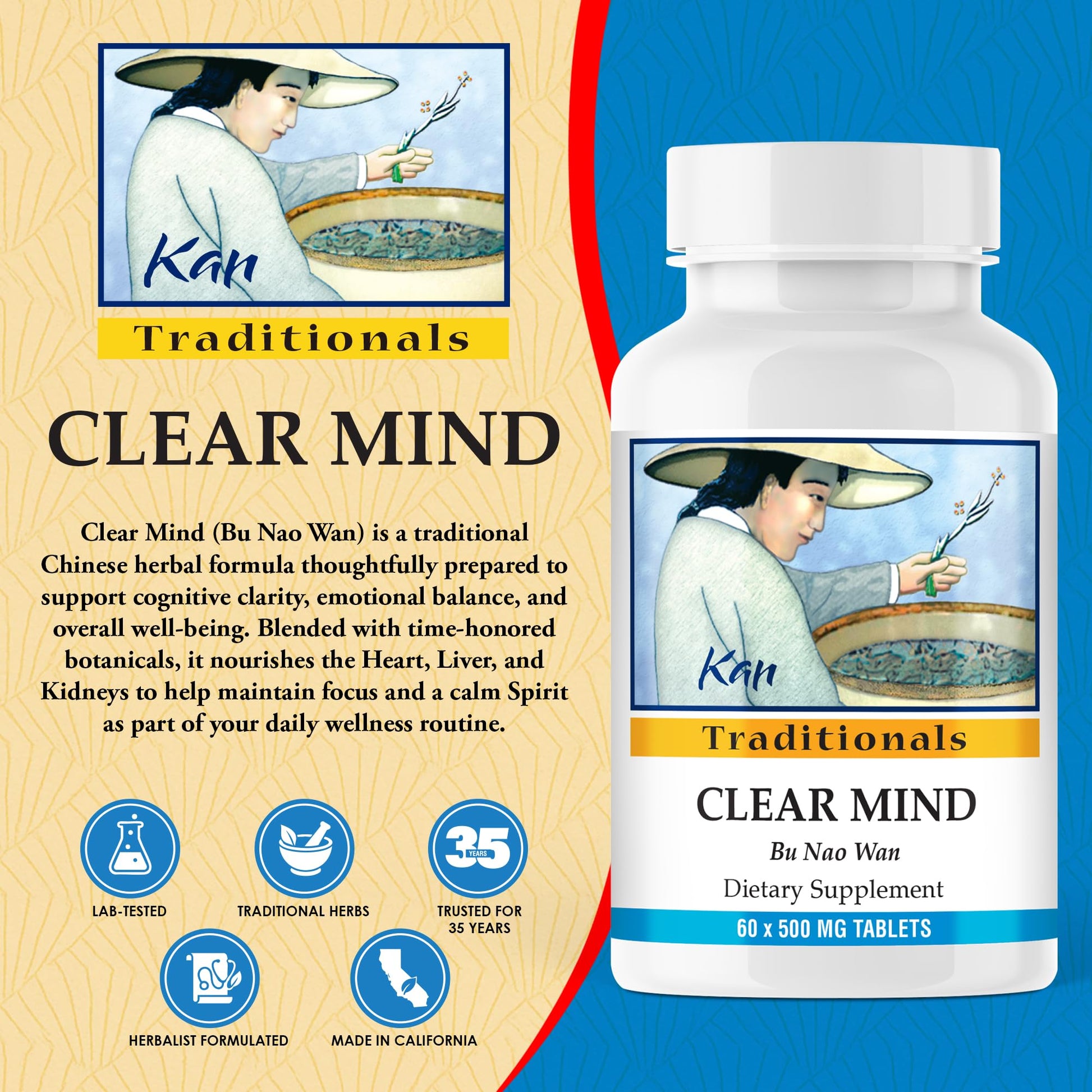 Kan Herbs Company Clear Mind Formula – Traditional Chinese Herbal Blend for Cognitive Clarity and Spirit Support, Nourishes Heart Yin and Blood, Calms Shen, Herbal Supplement, 60 Tablets Kan HerbsAu supplements