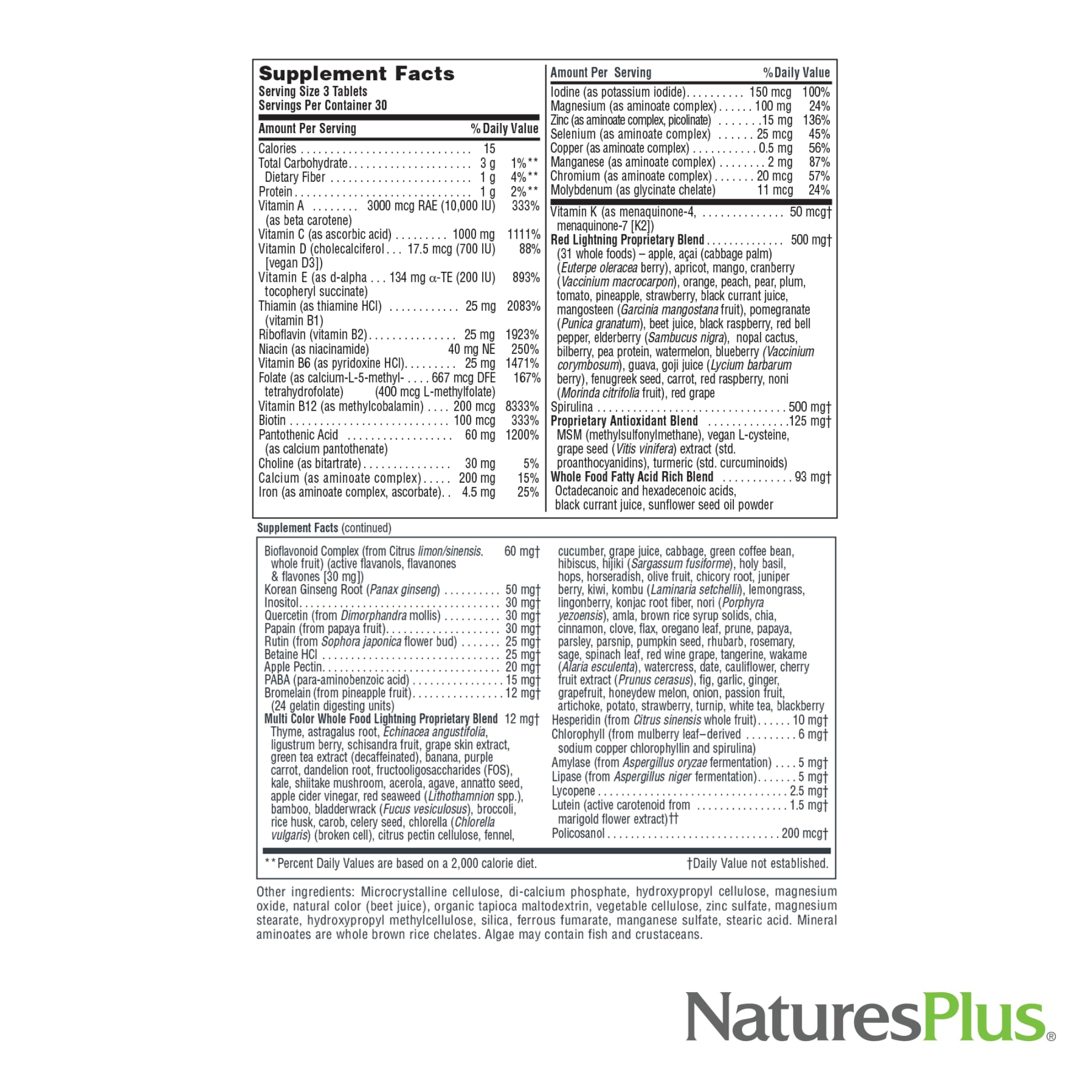 NaturesPlus Source of Life Green & Red Multivitamin - 90 Tablets - with Concentrated Whole Foods - Vegetarian, Gluten Free - 30 Servings NaturesPlusAu supplements