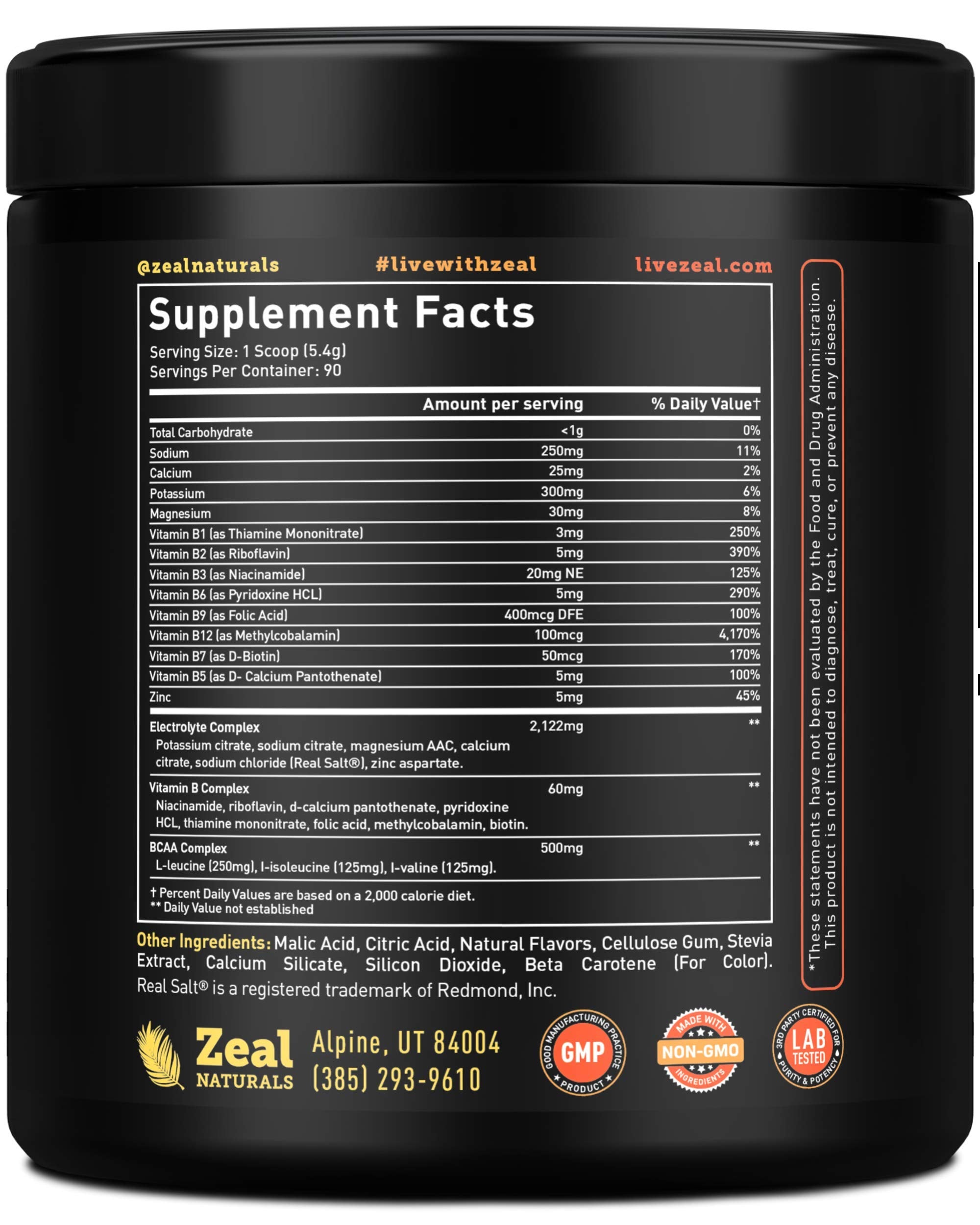 Enhanced Electrolyte Powder (Peach Mango | 90ct.) + BCAA, B-Vitamins & Real Salt Zeal NaturalsAu supplements