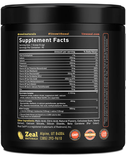 Enhanced Electrolyte Powder (Peach Mango | 90ct.) + BCAA, B-Vitamins & Real Salt Zeal NaturalsUS supplements