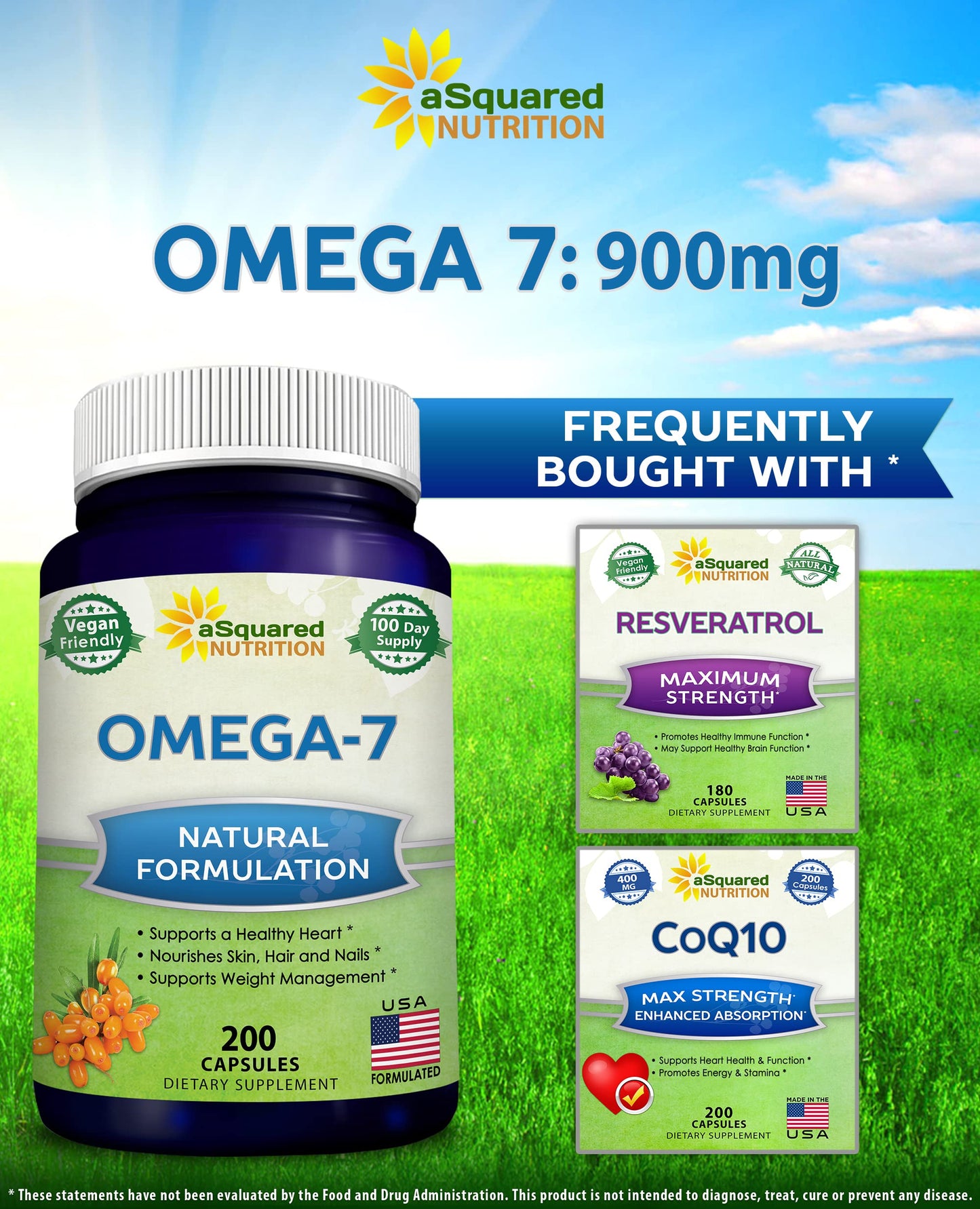 aSquared Nutrition Purified Omega 7 Fatty Acids-200 Capsules from Natural Sea Buckthorn aSquared NutritionUS supplements