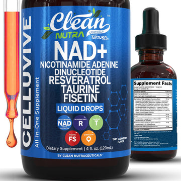Clean Nutra NAD Liquid Supplement Drops Resveratrol Polyphenols Liposomal Taurine Fisetin Grape Seed Extract Japanese Knotweed Fo Ti Anti Aging NAD+ Nicotinamide Adenine Dinucleotide for Women & Men Clean NutraceuticalsAu supplements