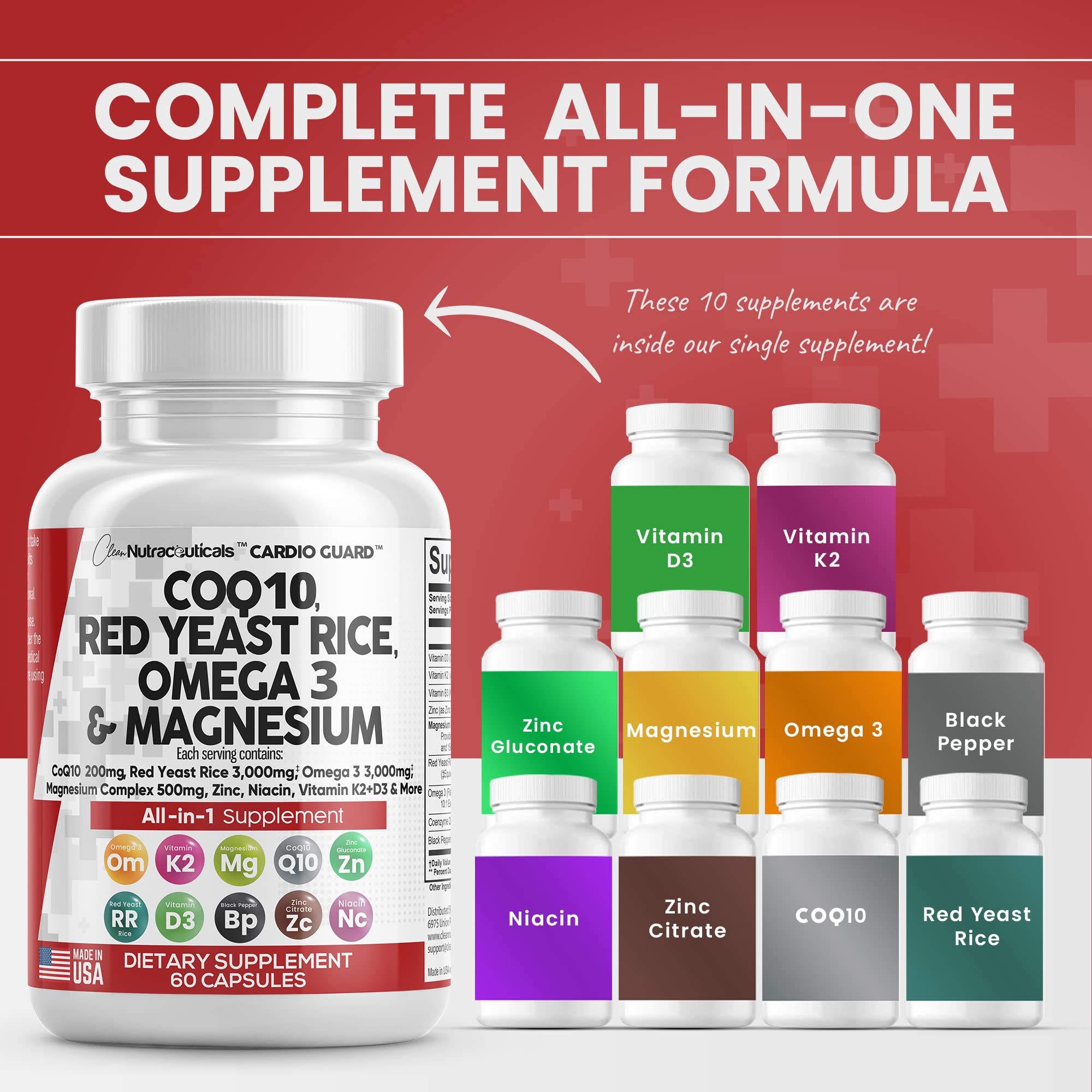 COQ10 200mg Red Yeast Rice 3000mg Omega 3 3000mg Magnesium Clean NutraceuticalsAu supplements