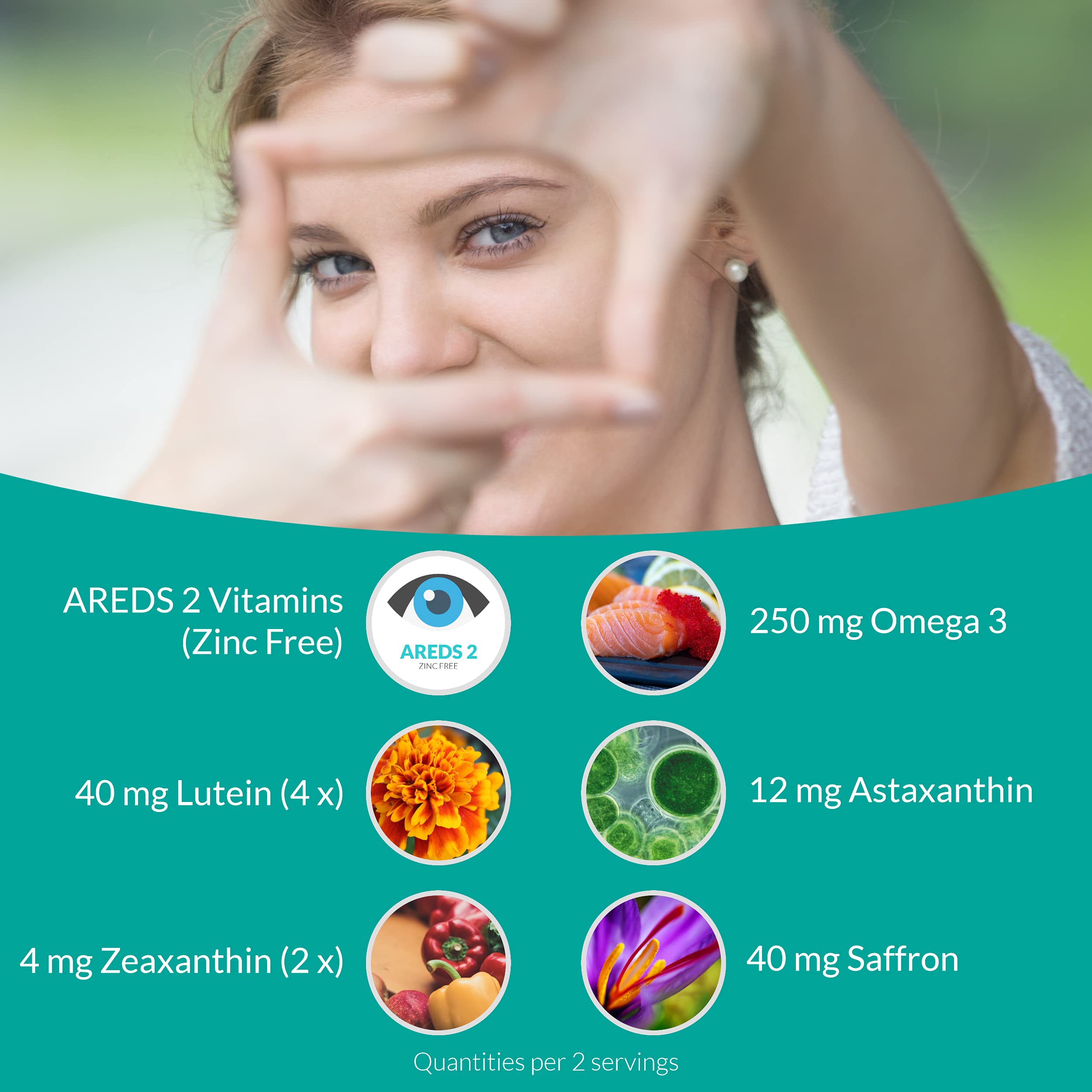 UpNourish AREDS 2 Plus Eye Vitamin Supplement, AREDS 2 Zinc Free Formula with Lutein, Zeaxanthin, Saffron, Astaxanthin & DHA - 120 softgels UpNourishAu supplements