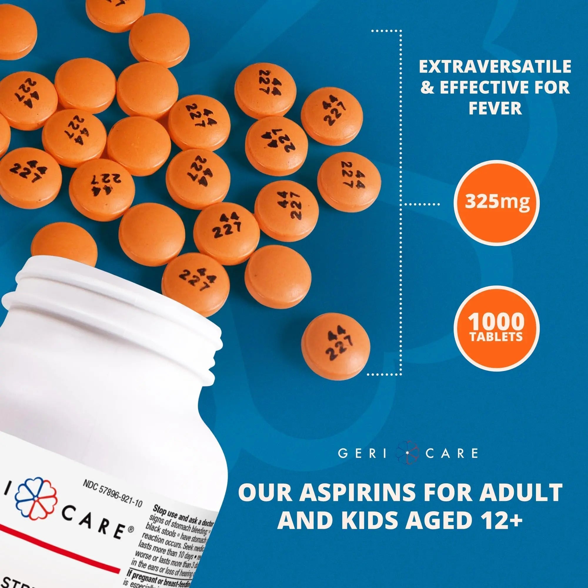 GeriCare Enteric Coated Aspirin Tablets 325mg (1000 Count) NSAID Pain Reliever & Fever Reducer for Adults- Regular Strength Aspirin for Headache Arthritis Menstrual & Muscle Pain GeriCareAu supplements