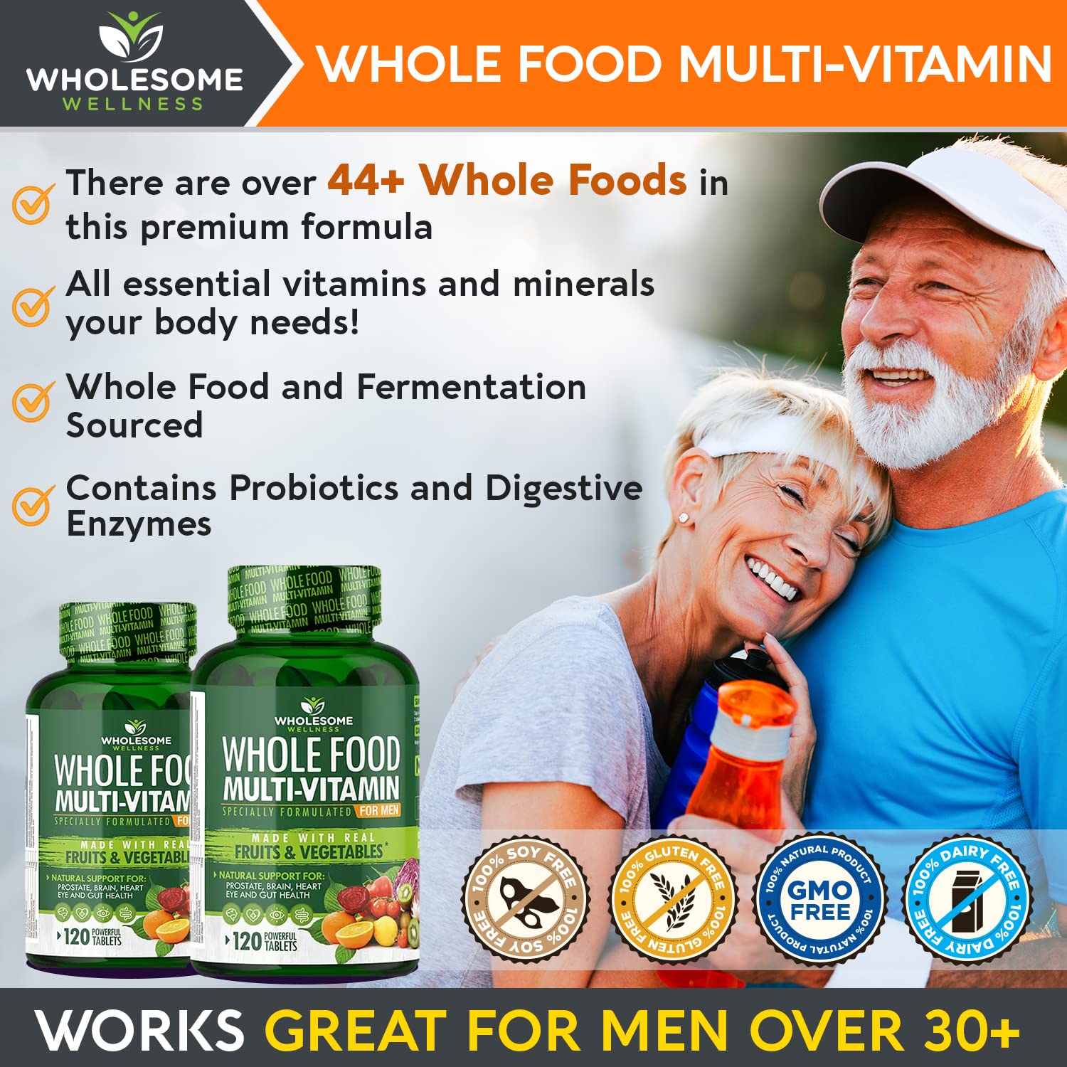 Whole Food Multivitamin for Men - Natural Multi Vitamins, Minerals, Organic Extracts Wholesome WellnessAu supplements