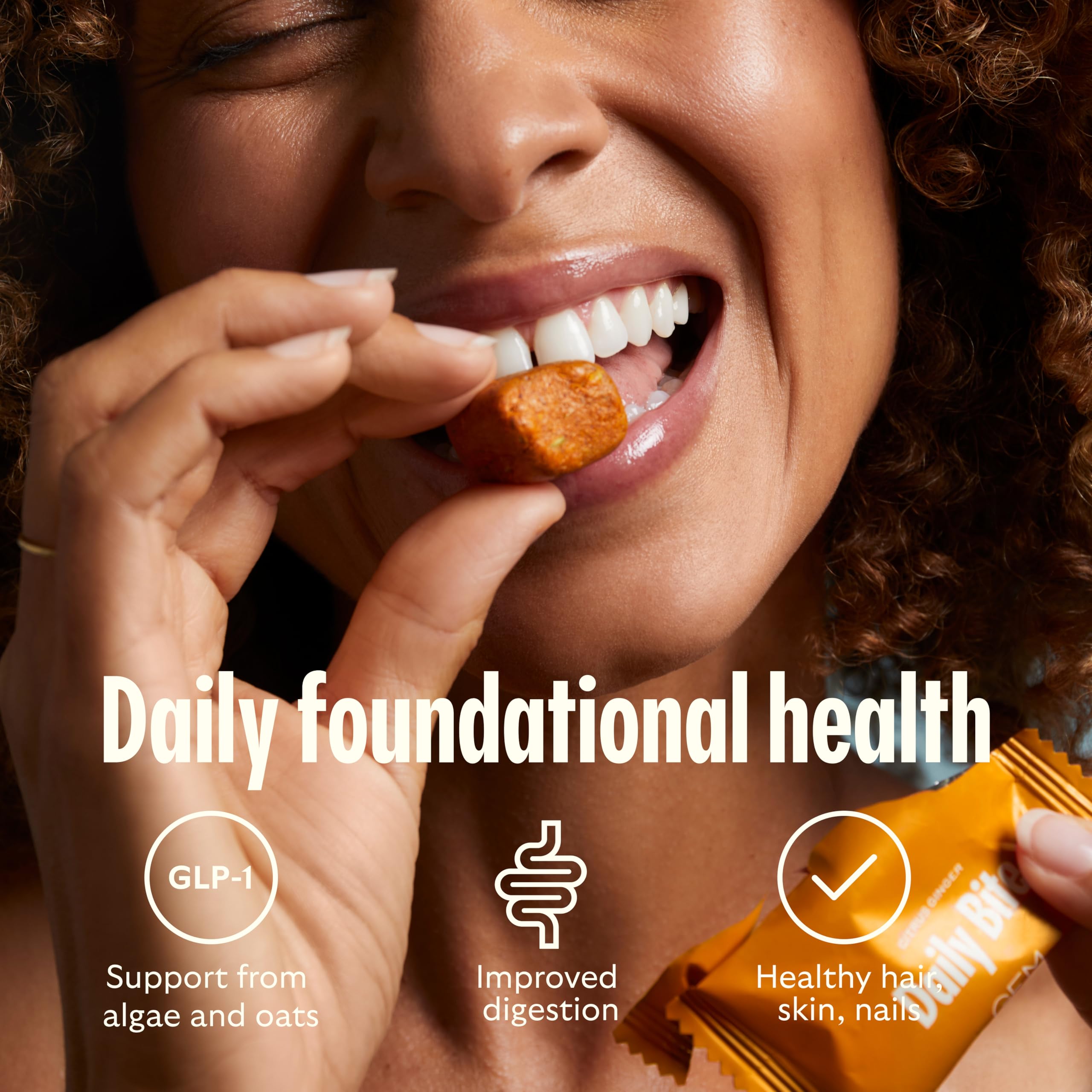 GEM Daily Bite for Women & Men, with 20+ Vitamins, Minerals, & Superfoods Like Zinc, Vitamin D, B-Complex, K, Turmeric, Fiber & Prebiotics, Beta Glucan GLP-1 Support & Immunity (Citrus Ginger,7 count) GEMAu supplements