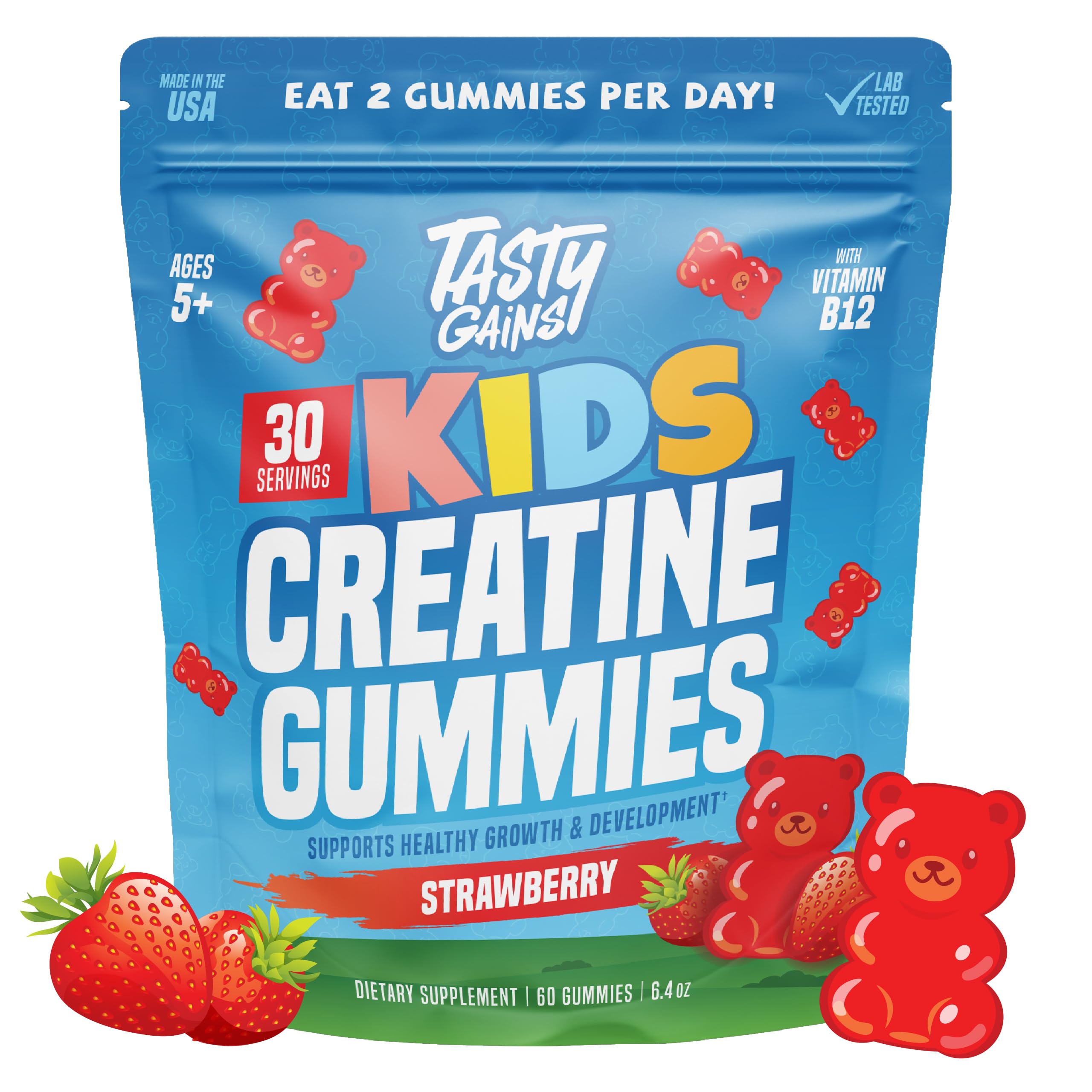 TASTY GAINS Kids & Teen Creatine Gummies with Vitamin B12 for Growth Support, Easy Chew Daily Supplement, Gummy Vitamins for Kids and Teens, Ages 5+ TASTY GAINSAu supplements