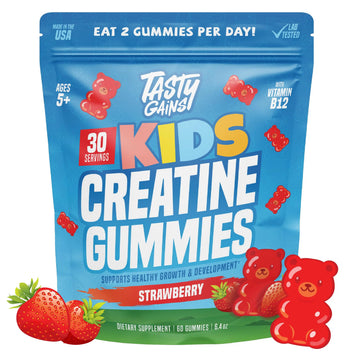 TASTY GAINS Kids & Teen Creatine Gummies with Vitamin B12 for Growth Support, Easy Chew Daily Supplement, Gummy Vitamins for Kids and Teens, Ages 5+ TASTY GAINSAu supplements