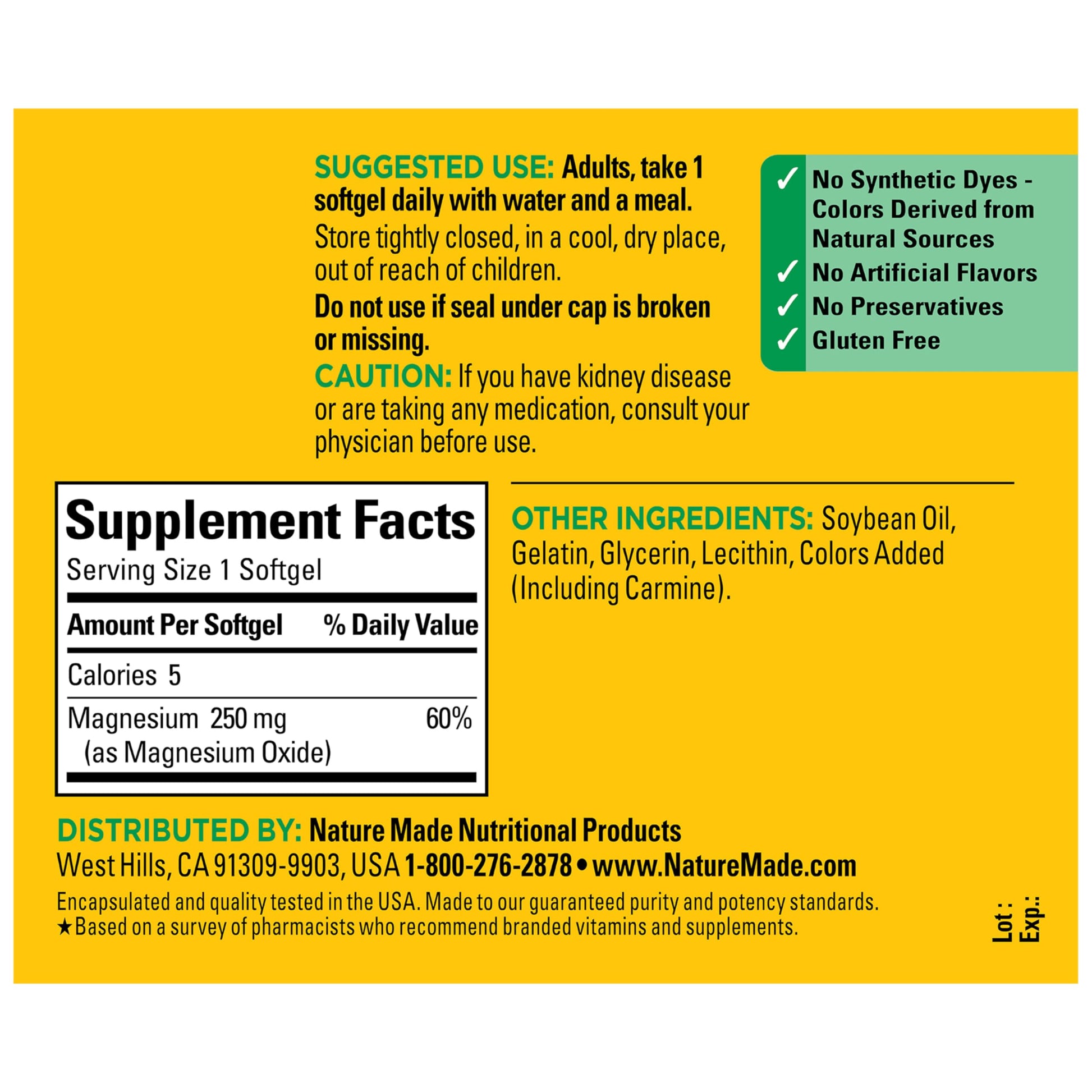 Nature Made Magnesium 250 mg, Magnesium Supplements for Men and Women, Support for Muscle, Heart, Bone and Nerve Health, 90 Softgels, 90 Day Supply Nature MadeAu supplements