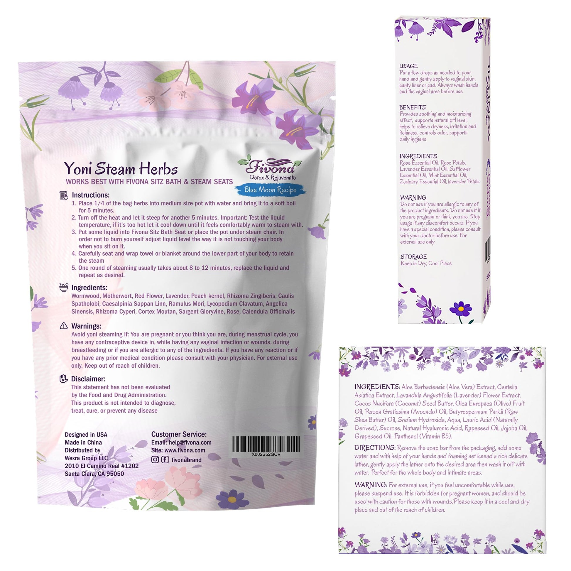 FIVONA Yoni Care Kit 3 in 1 - pH Balanced Natural Vaginal Oil 30 ml, Organic Herbal Soap 5.3 oz FIVONAAu supplements