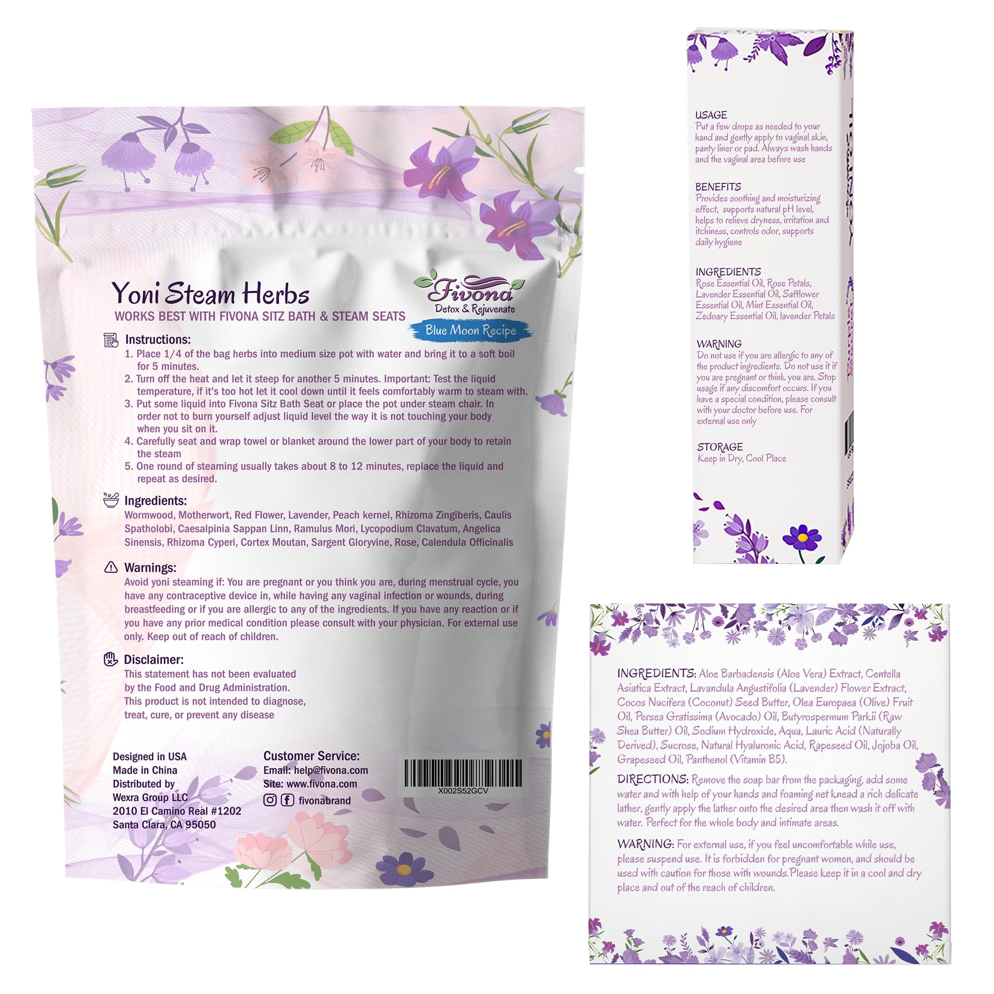 FIVONA Yoni Care Kit 3 in 1 - pH Balanced Natural Vaginal Oil 30 ml, Organic Herbal Soap 5.3 oz FIVONAAu supplements