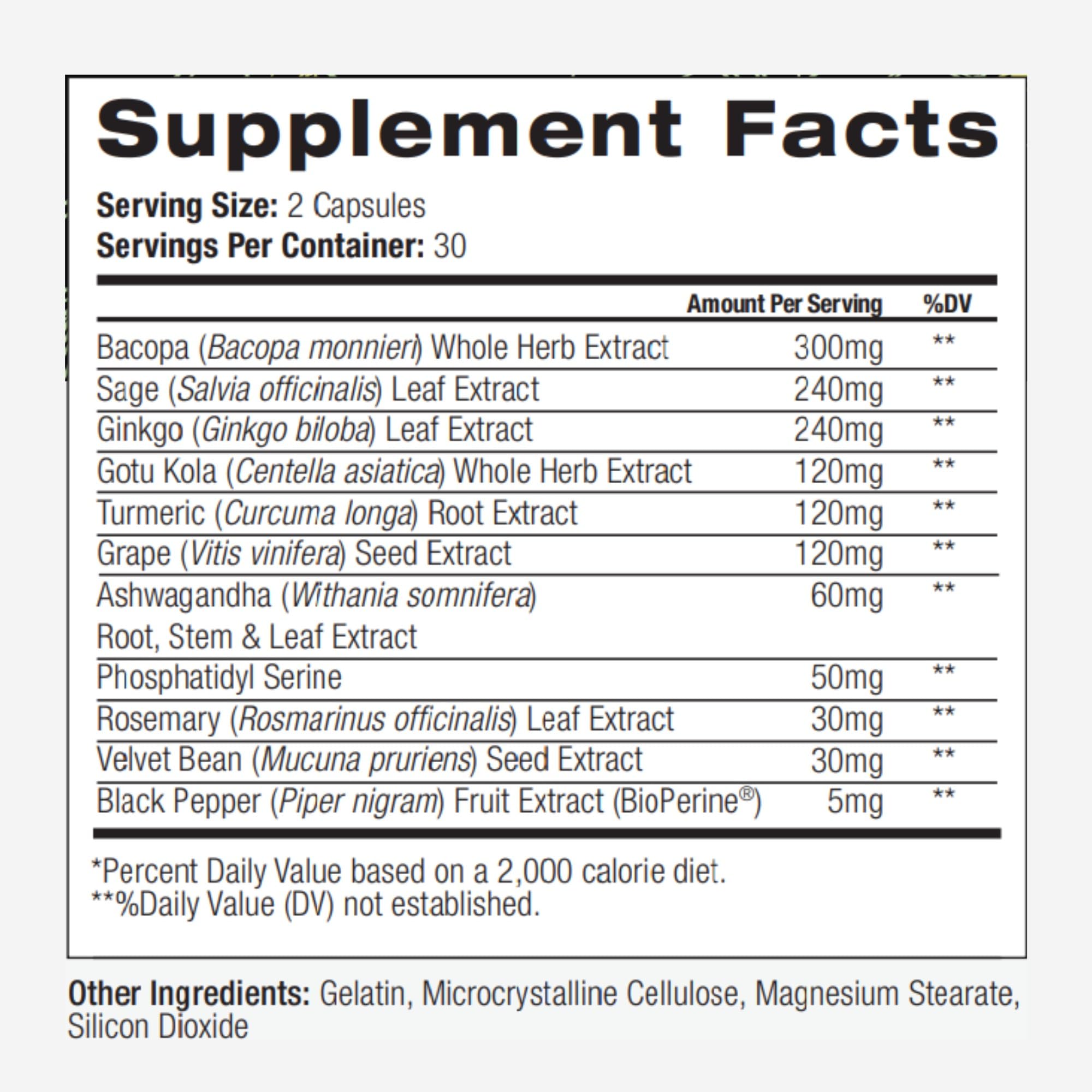PALO Focus Brain Booster Natural Supplement Nootropic for Memory, Focus, Learning, Reall, Attention and Cognition - Ginkgo Biloba, Bacopa, Gotu Kola, Ashwagandha, Mucuna 60 Capsules PALOAu supplements