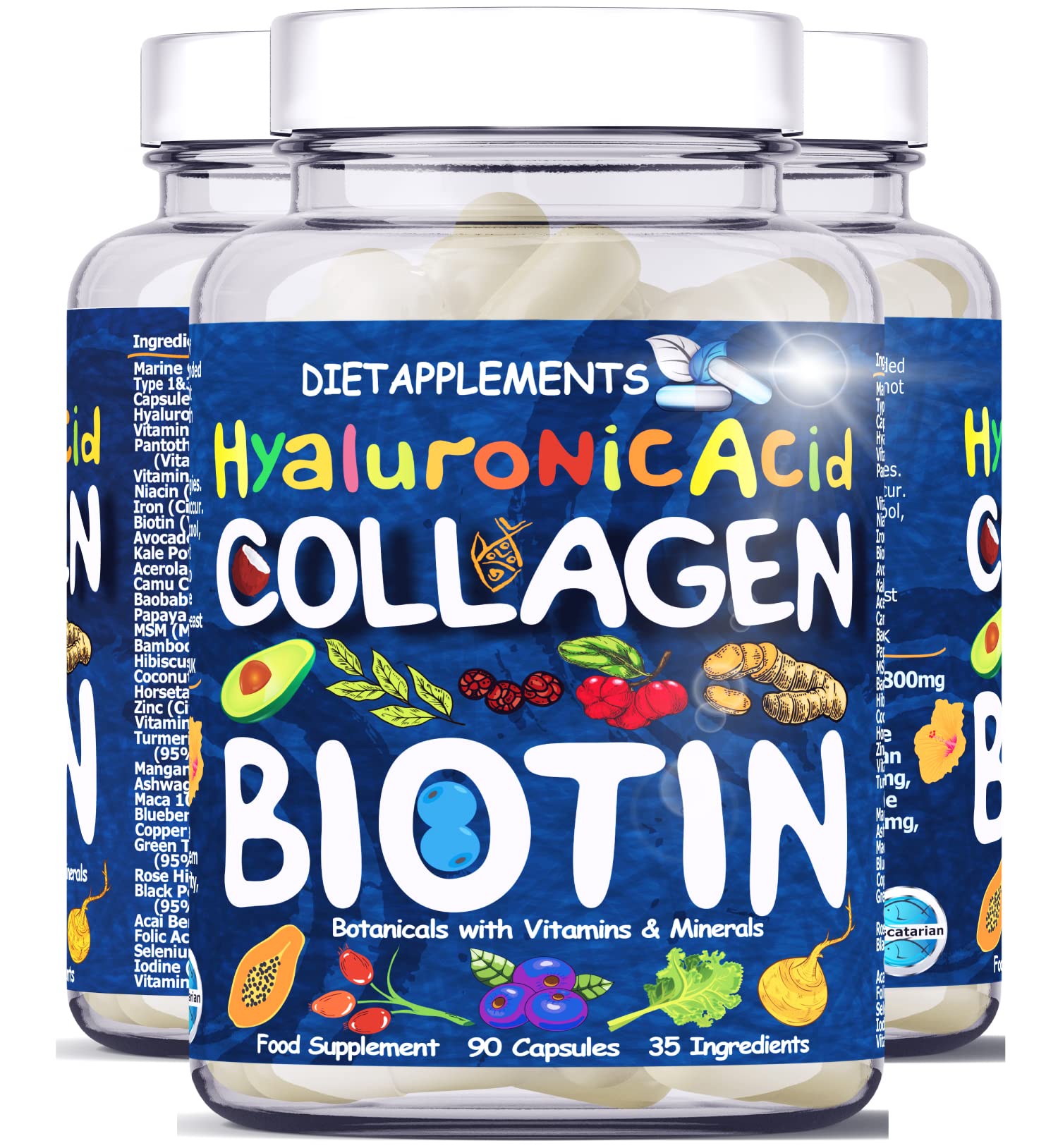 Marine Collagen Type1&3 1800mg, Biotin 10000mcg/serving, Hyaluronic Acid, Vitamins, Minerals, Botanicals DietapplementsAu supplements