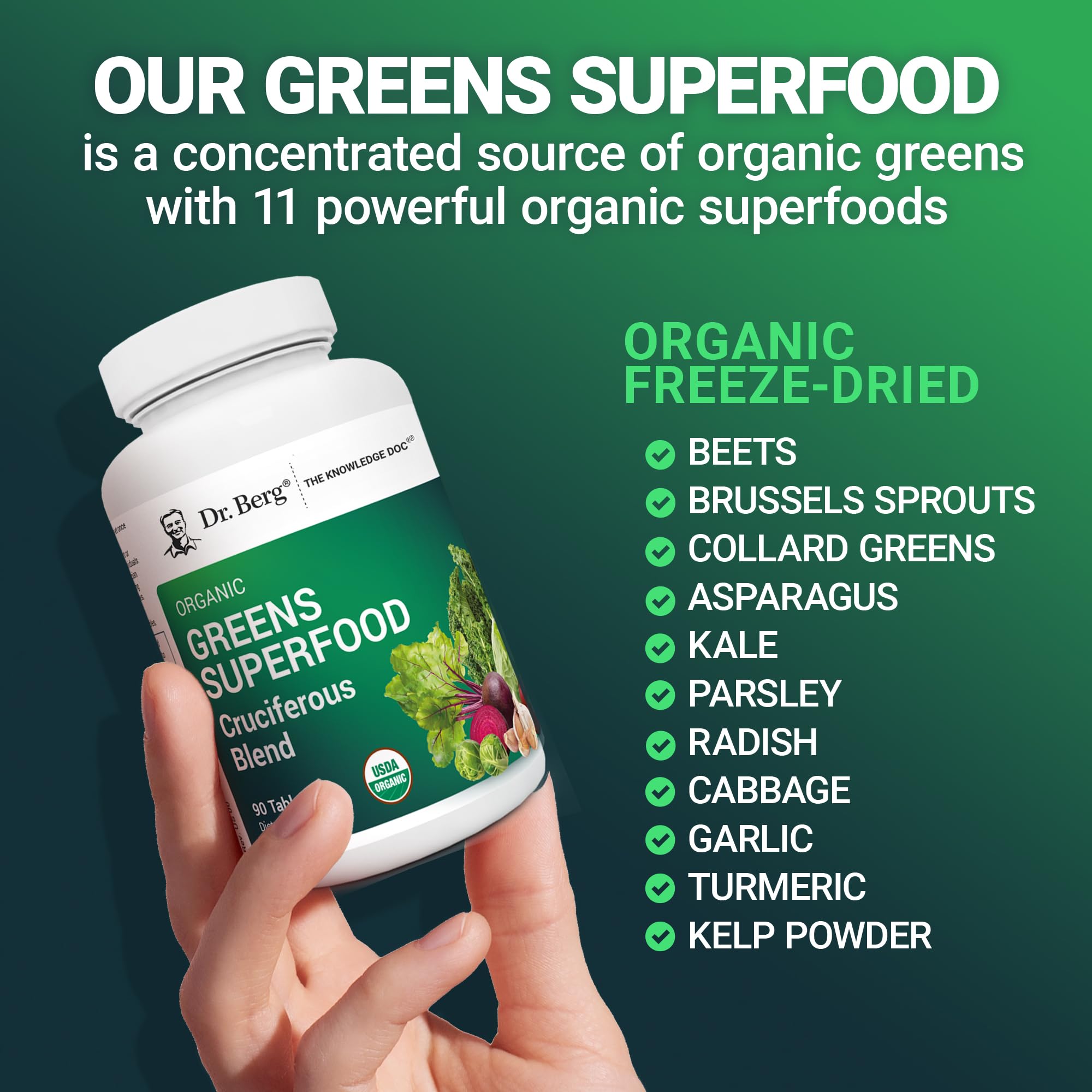 Dr. Berg's Greens Superfood Cruciferous Vegetable Tablets - Vegetable Supplements for Adults w/ 11 Phytonutrient Super Greens - Energy, Immune System & Liver Veggie Tablets - 90 Tablet Dr. Berg NutritionalsAu supplements