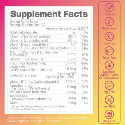 Pentavite She Charge Multivitamin for Women, Pineapple Tropical Chew, Daily Vitamin Supplements with Folate, Support Energy, Calm & Focus, Skin Defense and Cycle PentaviteUS supplements