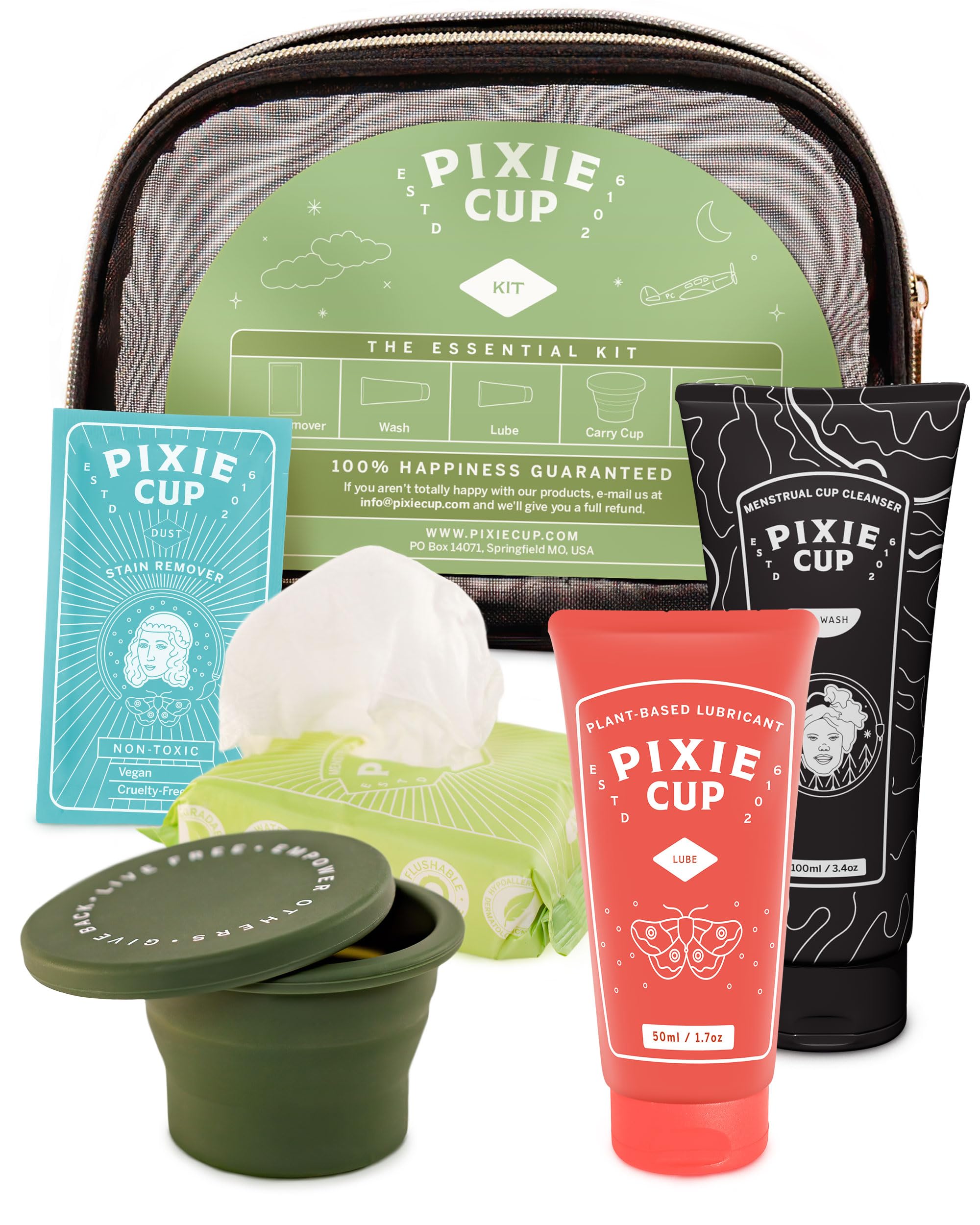 Pixie Cup Menstrual Cup Cleaner Kit - Sterilizer Wash, Public Restroom Carry Cup, 20 Wipes Pixie CupAu supplements