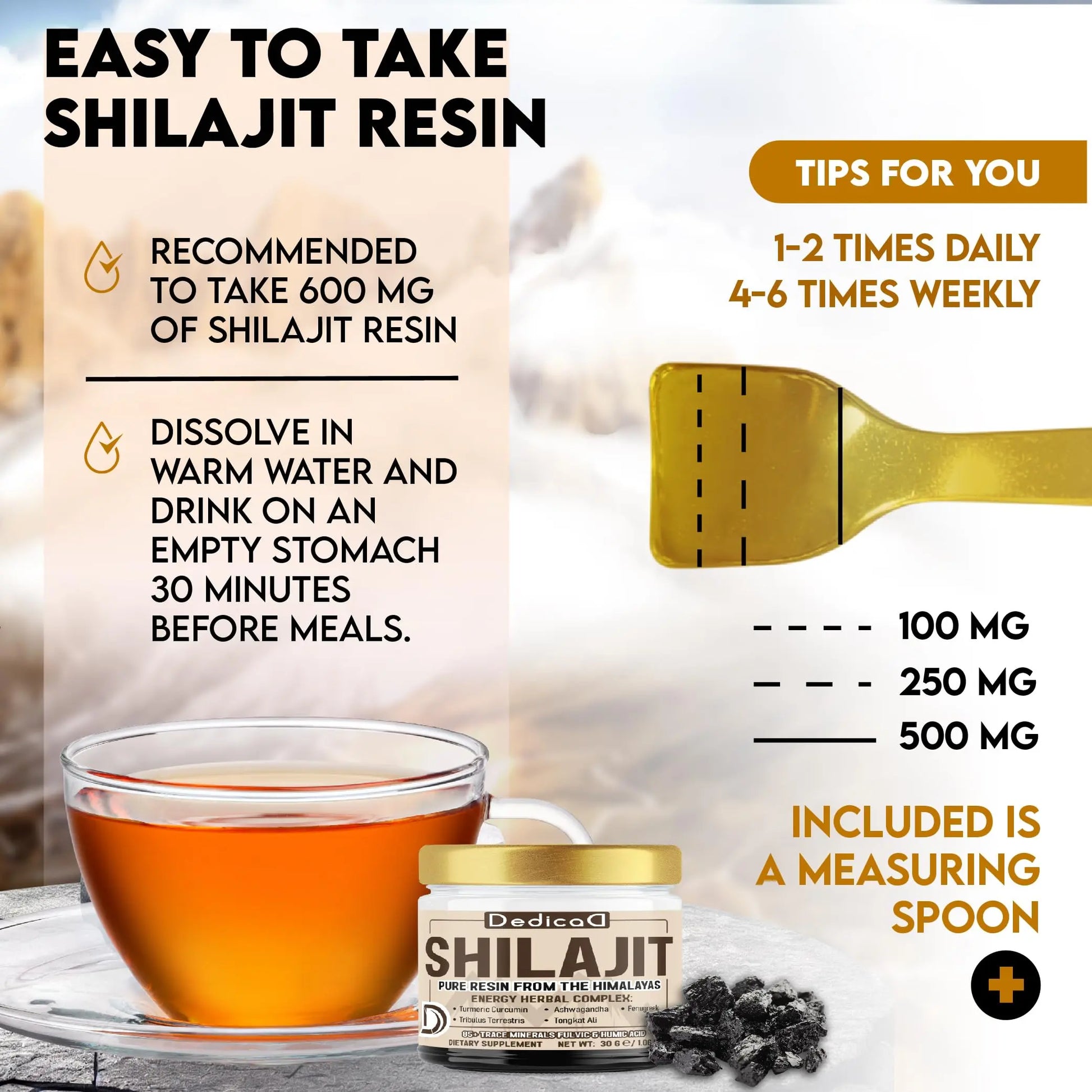DEDICAD 30g Shilajit Resin with Herbal Complex - Paullinia Guarana, Gotu Kola Leaf & More - Shilajit Pure Himalayan Organic for Immune System, Energy Production, Brain Health & Stamina DEDICADnz supplements