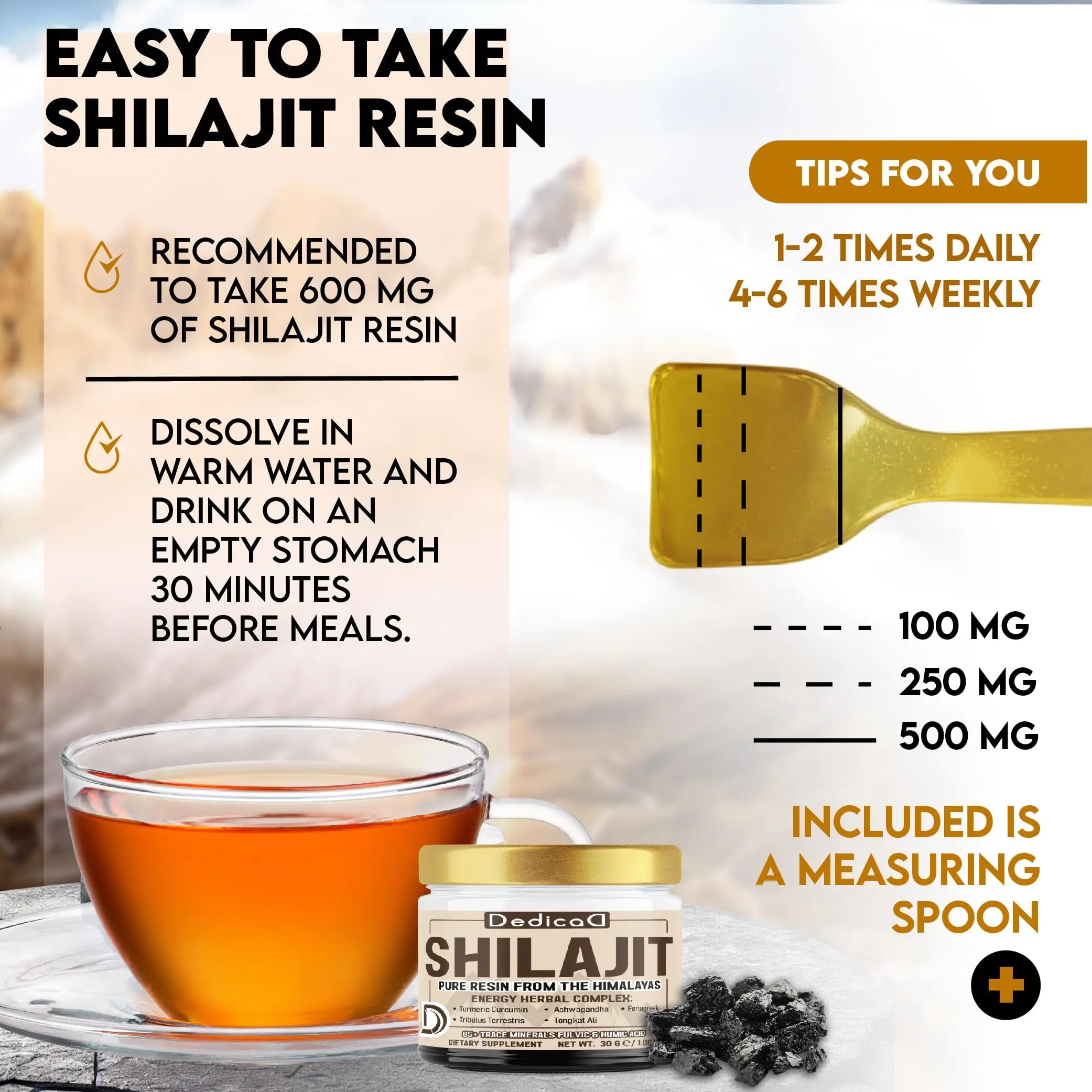 DEDICAD 30g Shilajit Resin with Herbal Complex - Paullinia Guarana, Gotu Kola Leaf & More - Shilajit Pure Himalayan Organic for Immune System, Energy Production, Brain Health & Stamina DEDICADnz supplements