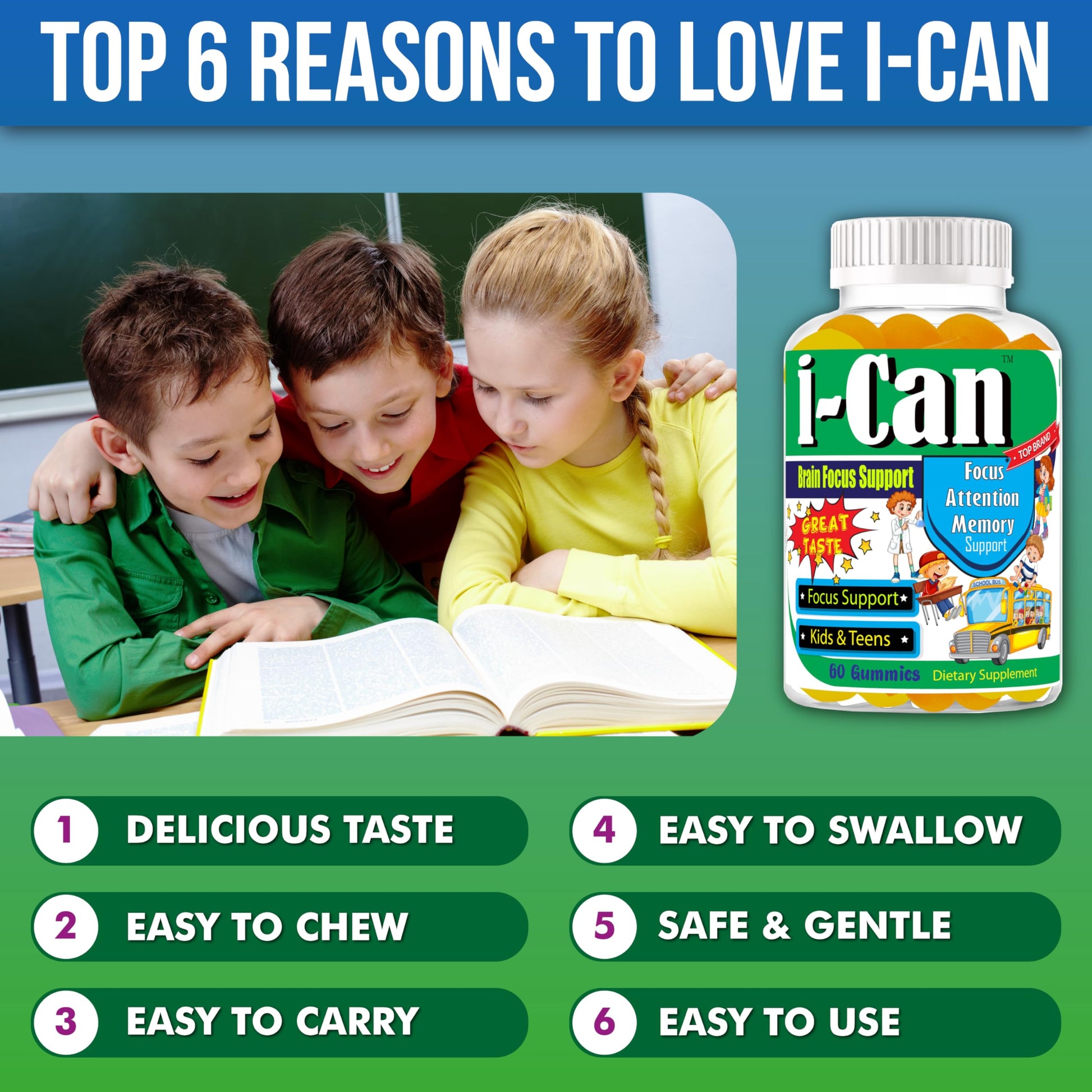 I-Can Focus Gummies for Kids & Teens, Omega 3 Gummies with DHA & EPA, Brain Health, Memory, Attention Support, Teen Brain Focus Vitamins, Non-Fishy Taste, Low Sugar, 60 Count Celebrity LifeStyle ProductAu supplements