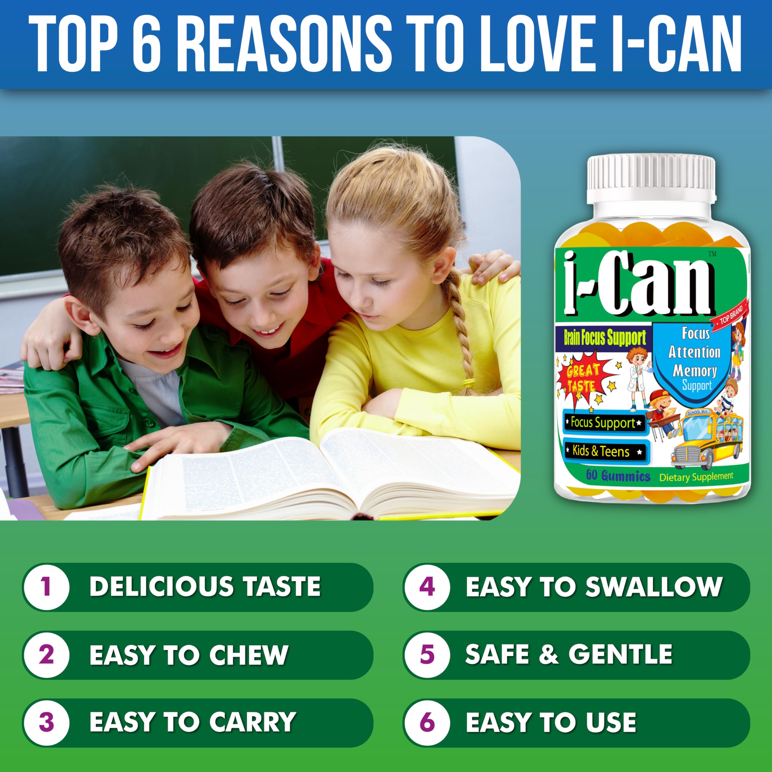 I-Can Focus Gummies for Kids & Teens, Omega 3 Gummies with DHA & EPA, Brain Health, Memory, Attention Support, Teen Brain Focus Vitamins, Non-Fishy Taste, Low Sugar, 60 Count Celebrity LifeStyle ProductAu supplements