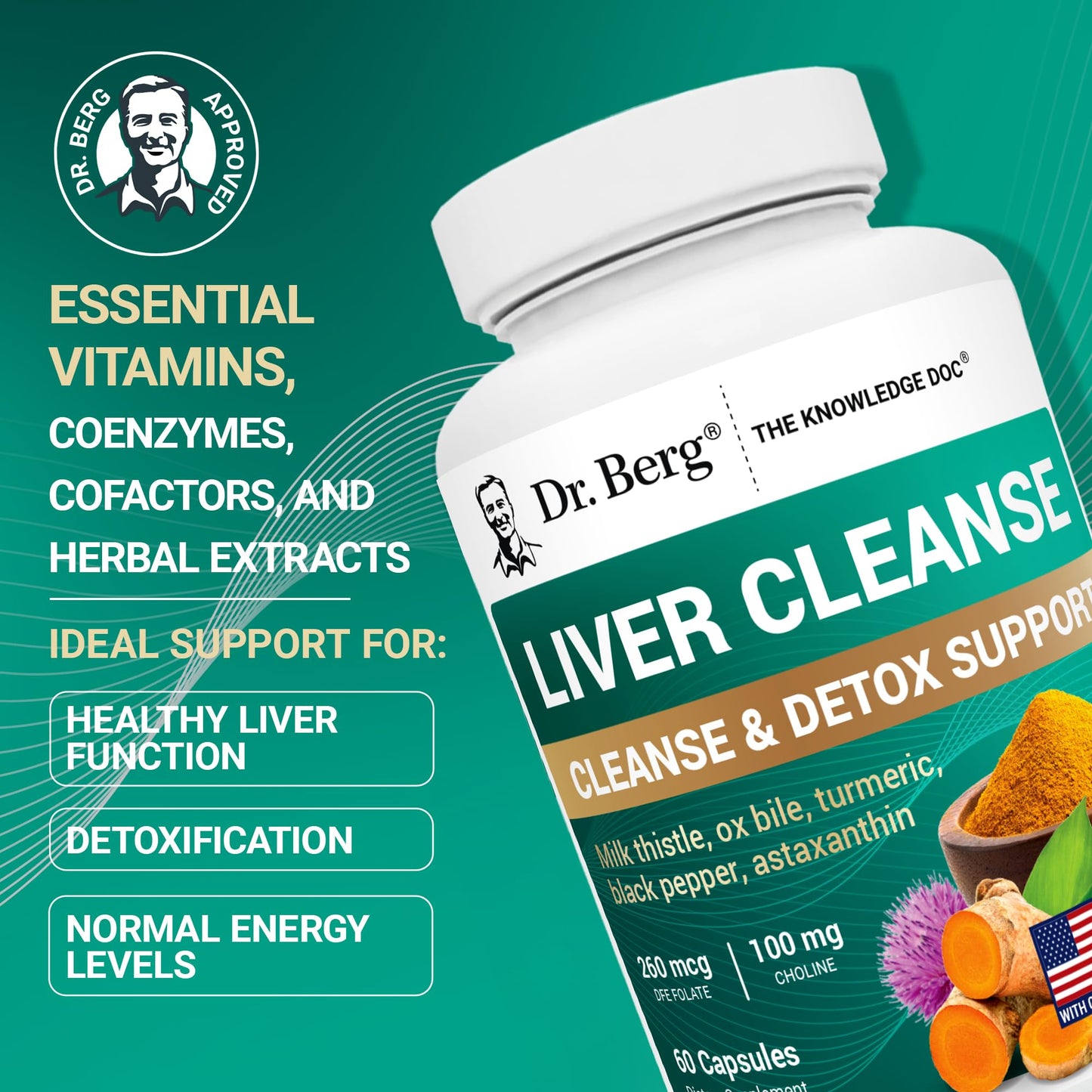 Dr. Berg Liver Cleanse Detox Capsules w/Unique Blend of Milk Thistle, Ox Bile & Folate - Liver Supplement Includes Turmeric, Black Pepper & Choline - 60 Capsules Dr. Berg NutritionalsUS supplements