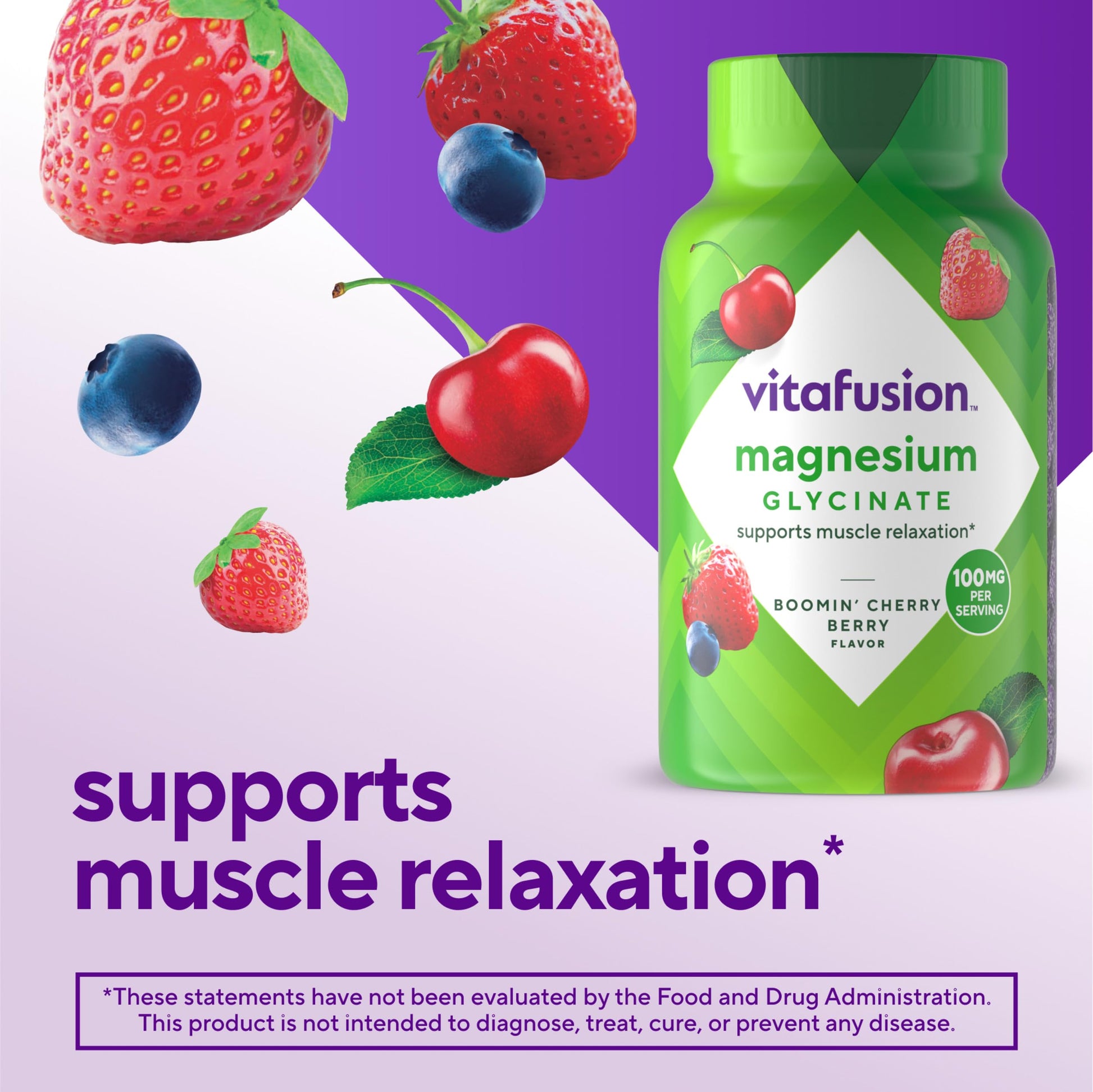 vitafusion Magnesium Glycinate Gummy Supplement, 100 mg per Serving Supports Muscle Relaxation (1) for Adult Women & Men, Boomin’ Cherry Berry Flavor, 60 Count VitafusionAu supplements