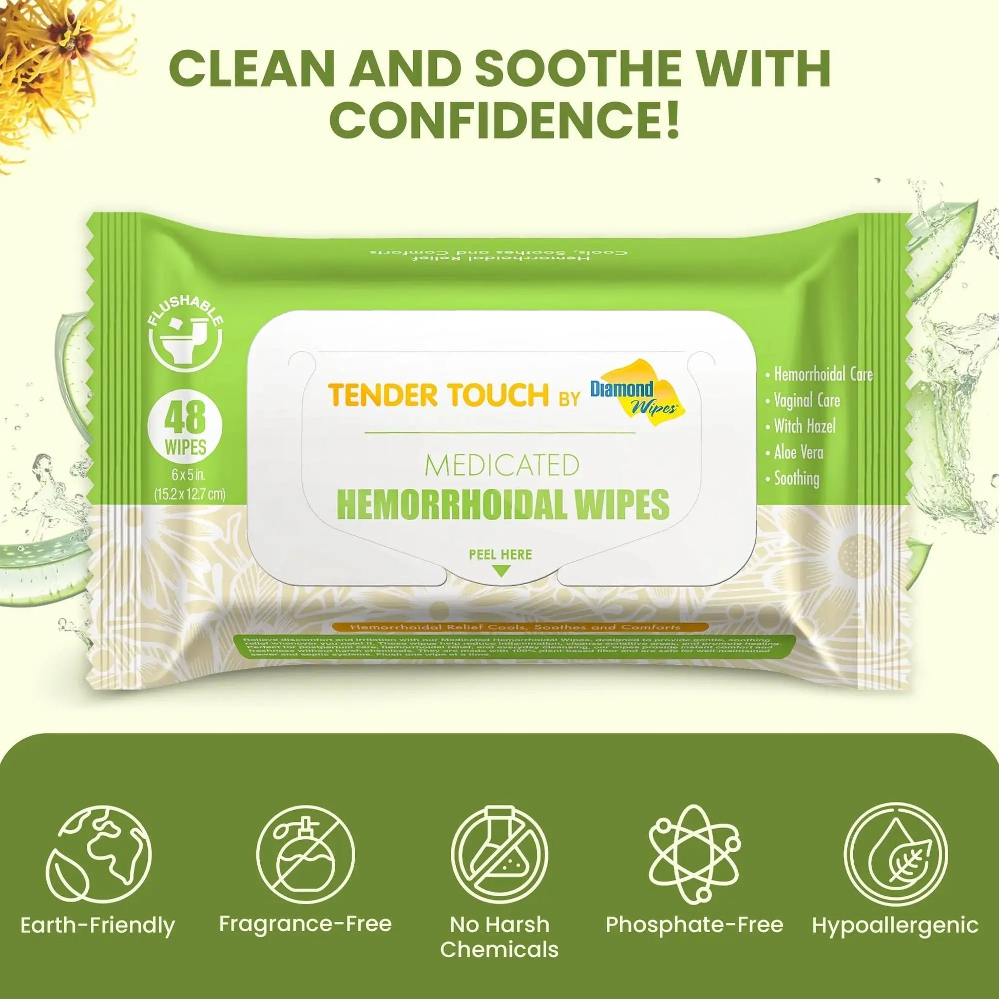 Tender Touch Hemorrhoid Wipes with Witch Hazel and Aloe, Flushable Medicated Wipes for Hemorrhoid and Vaginal Relief - Postpartum-Safe, Fragrance-free, Travel Size, 1 Pack, 48-ct. Diamond WipesAu supplements