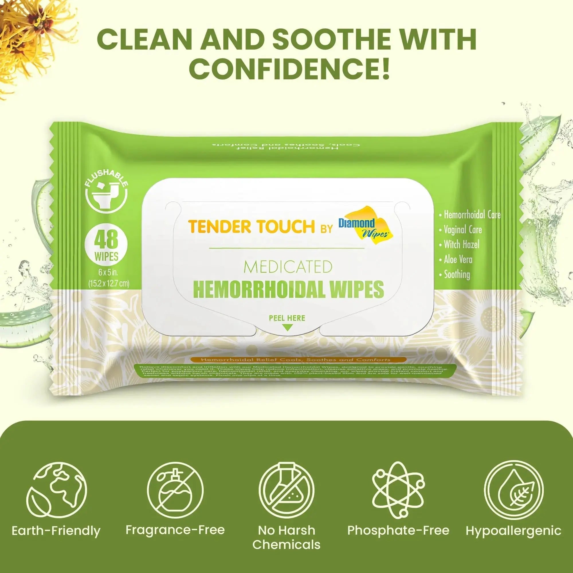 Tender Touch Hemorrhoid Wipes with Witch Hazel and Aloe, Flushable Medicated Wipes for Hemorrhoid and Vaginal Relief - Postpartum-Safe, Fragrance-free, Travel Size, 1 Pack, 48-ct. Diamond WipesAu supplements