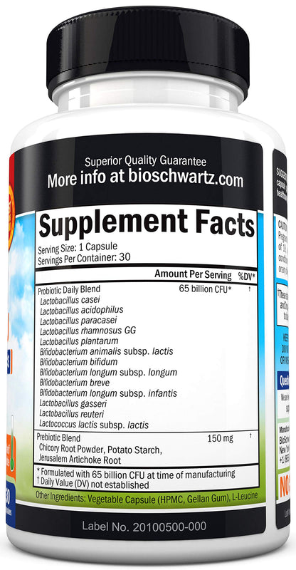Probiotic 65 Billion - Probiotics with Prebiotic for Women & Men - Lactobacillus BioSchwartzUS supplements