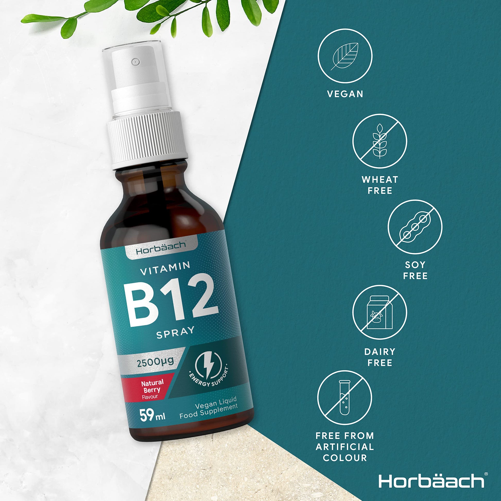 Vitamin B12 Spray 2500mcg | 59ml | High Strength Supplement | Natural Berry Flavour HorbäachUS supplements