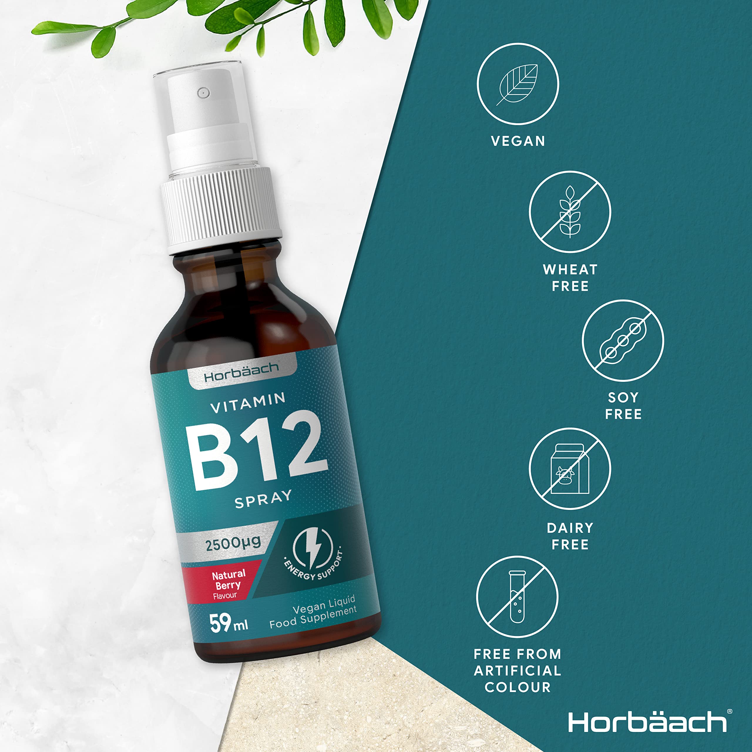 Vitamin B12 Spray 2500mcg | 59ml | High Strength Supplement | Natural Berry Flavour HorbäachUS supplements