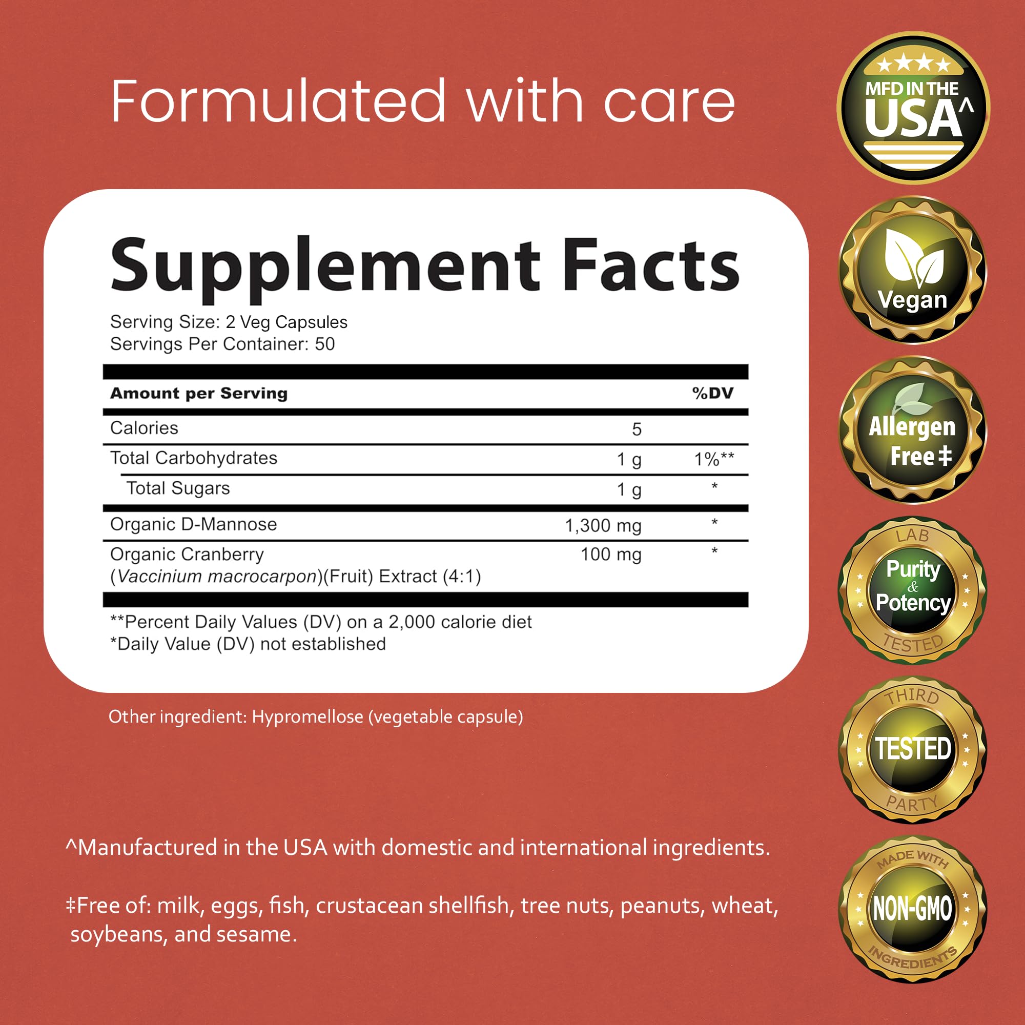 NaturaLife Labs Organic D-Mannose 1300 mg with Organic Cranberry Extract 100 mg per Serving – 100 Capsules – Non-GMO, Gluten-Free, Vegan NaturaLife LabsAu supplements