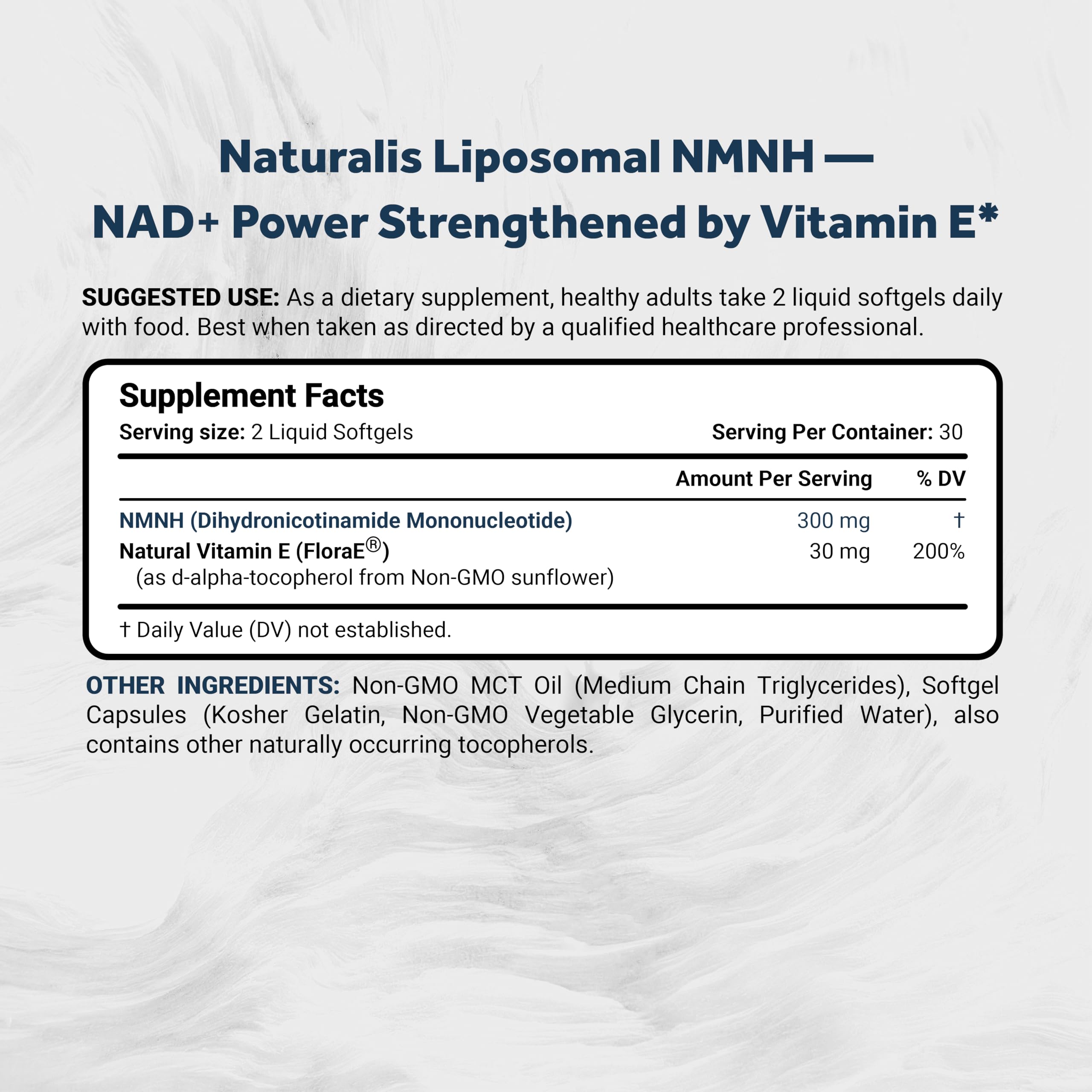Naturalis Liposomal NMNH 300mg (NMN Alternative) | Boost NAD+ Levels & Support Healthy Aging* | Bioenhanced with Vitamin E for Advanced Absorption, Stability & Antioxidant Protection* | 60 Softgels NaturalisAu supplements