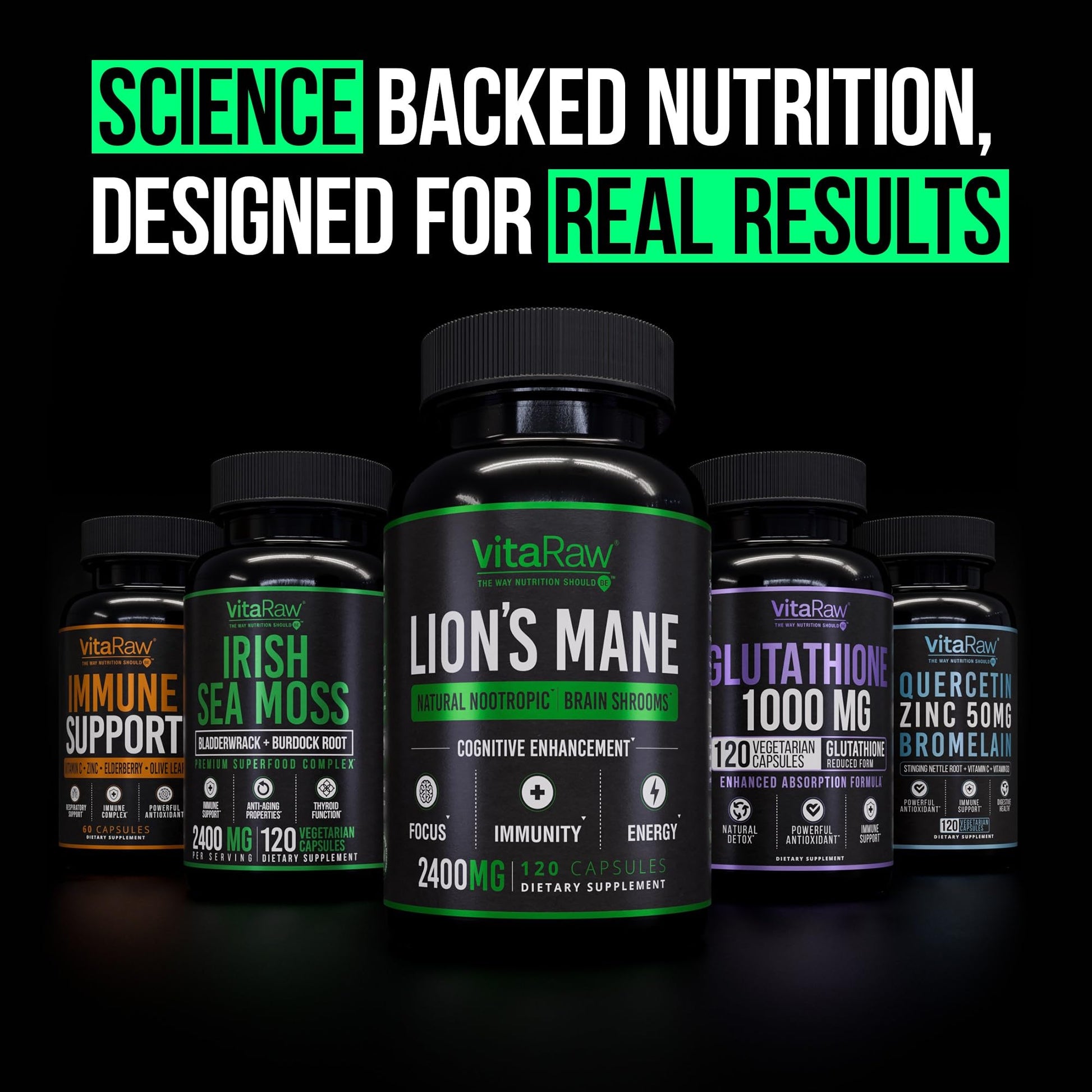 VitaRaw Organic Lions Mane Supplement Capsules 2400 mg - Powerful Nootropic - Helps Maintain Memory, Energy, and Mental Clarity - Vegan Brain Booster Focus Pills - Real Lion's Mane Supplement VitaRawAu supplements