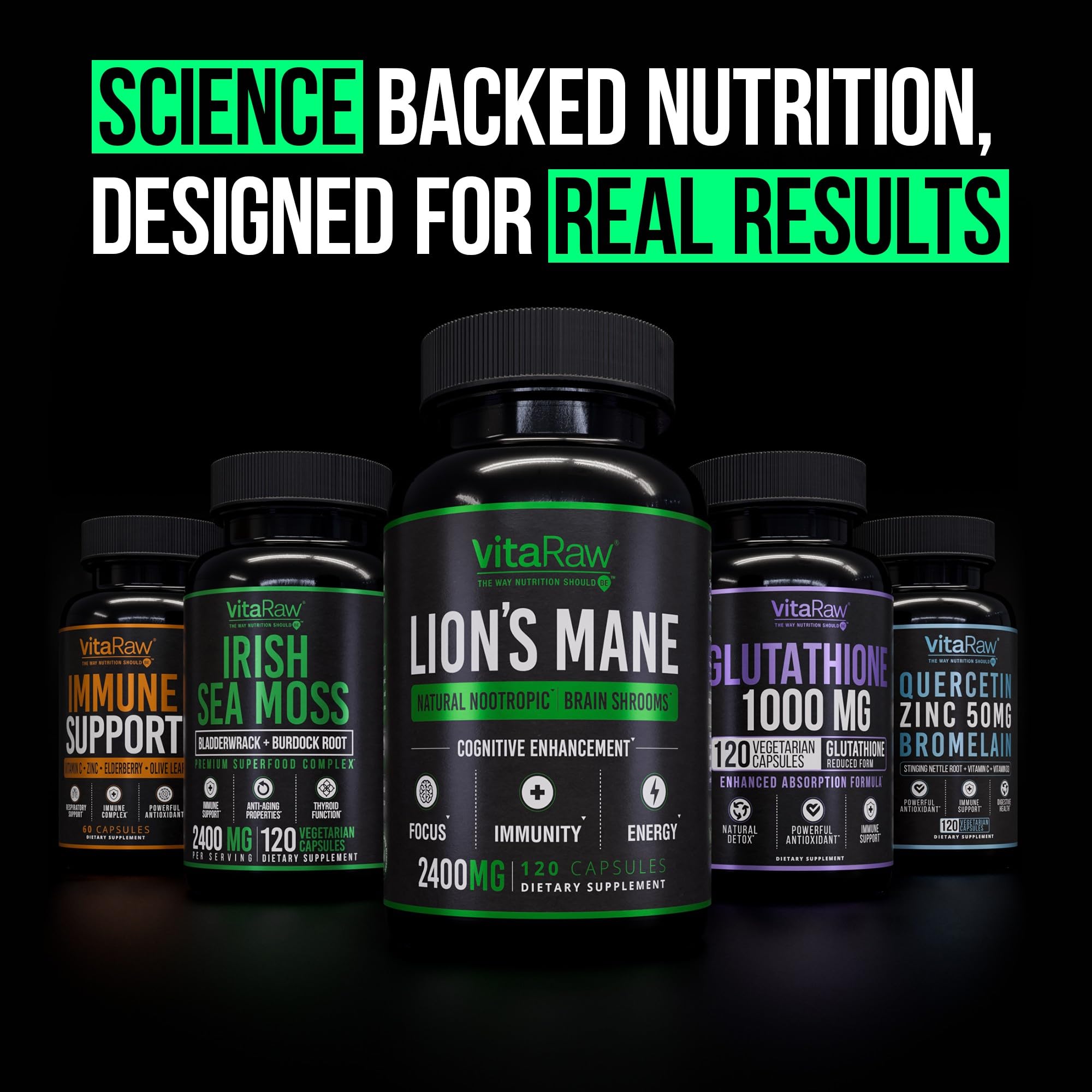 VitaRaw Organic Lions Mane Supplement Capsules 2400 mg - Powerful Nootropic - Helps Maintain Memory, Energy, and Mental Clarity - Vegan Brain Booster Focus Pills - Real Lion's Mane Supplement VitaRawAu supplements