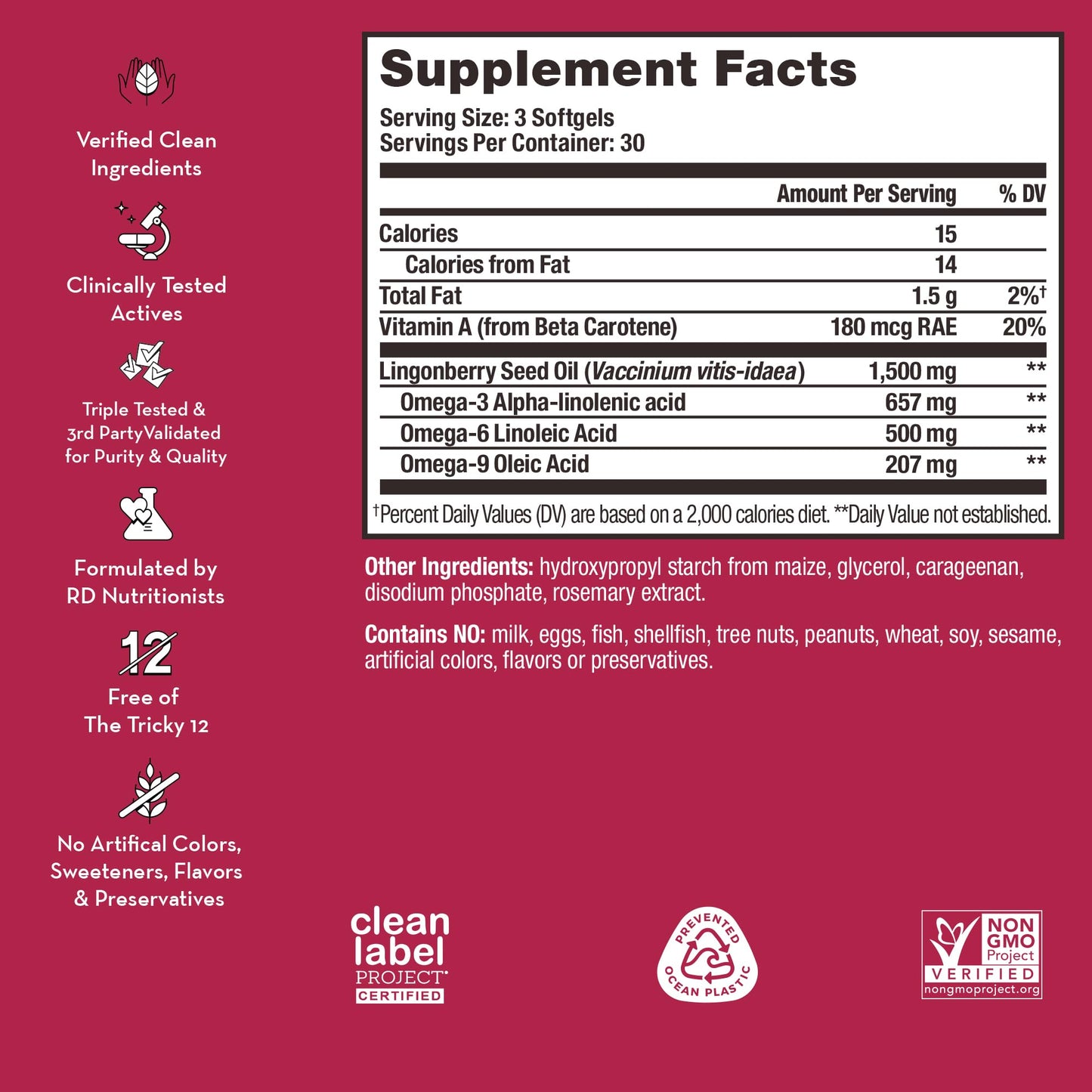 HUM Arctic Repair Clear Skin Supplement with Omega 3, Vitamin E, A, and Lingonberry Seed Oil, Skin Repair with Omega 3 6 9 to Help Support Appearance of Wrinkles & Hydrate, 90 Vegan Softgels HUMUS supplements