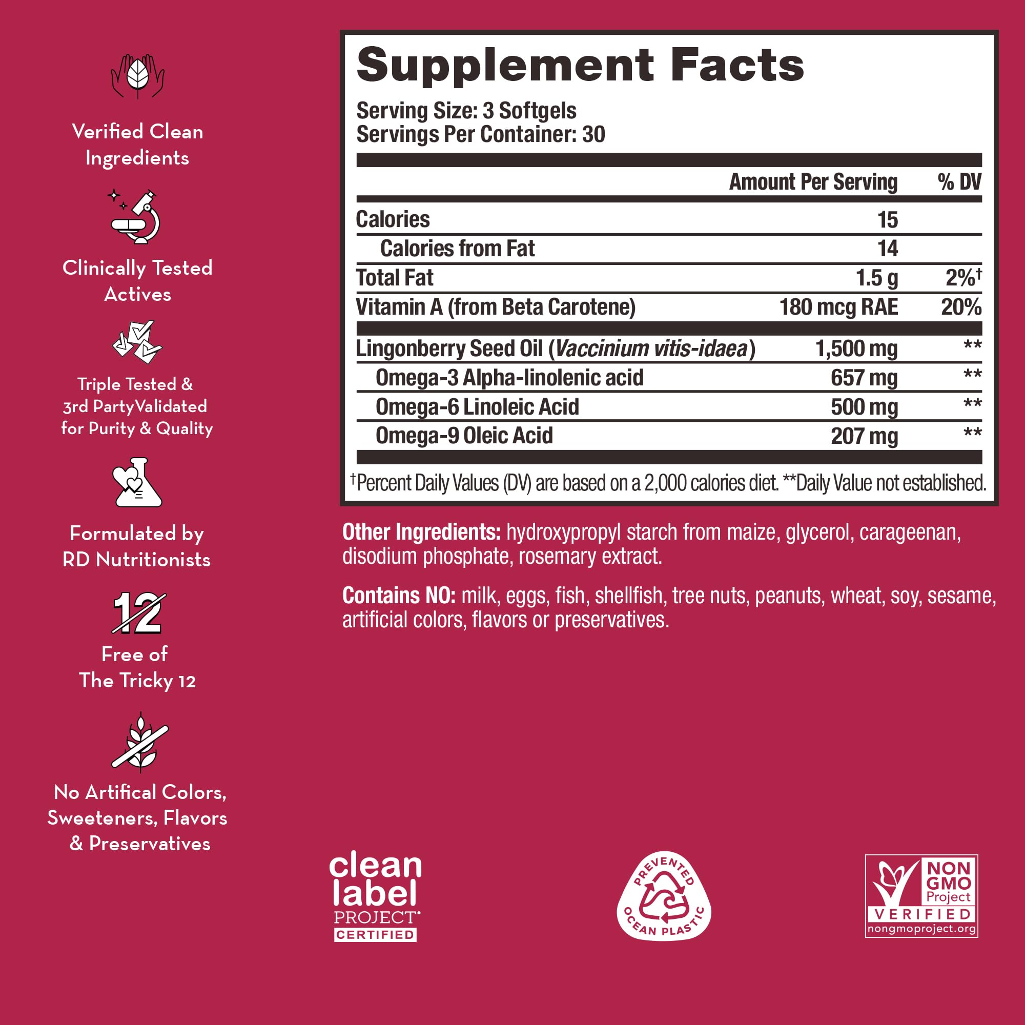 HUM Arctic Repair Clear Skin Supplement with Omega 3, Vitamin E, A, and Lingonberry Seed Oil, Skin Repair with Omega 3 6 9 to Help Support Appearance of Wrinkles & Hydrate, 90 Vegan Softgels HUMUS supplements