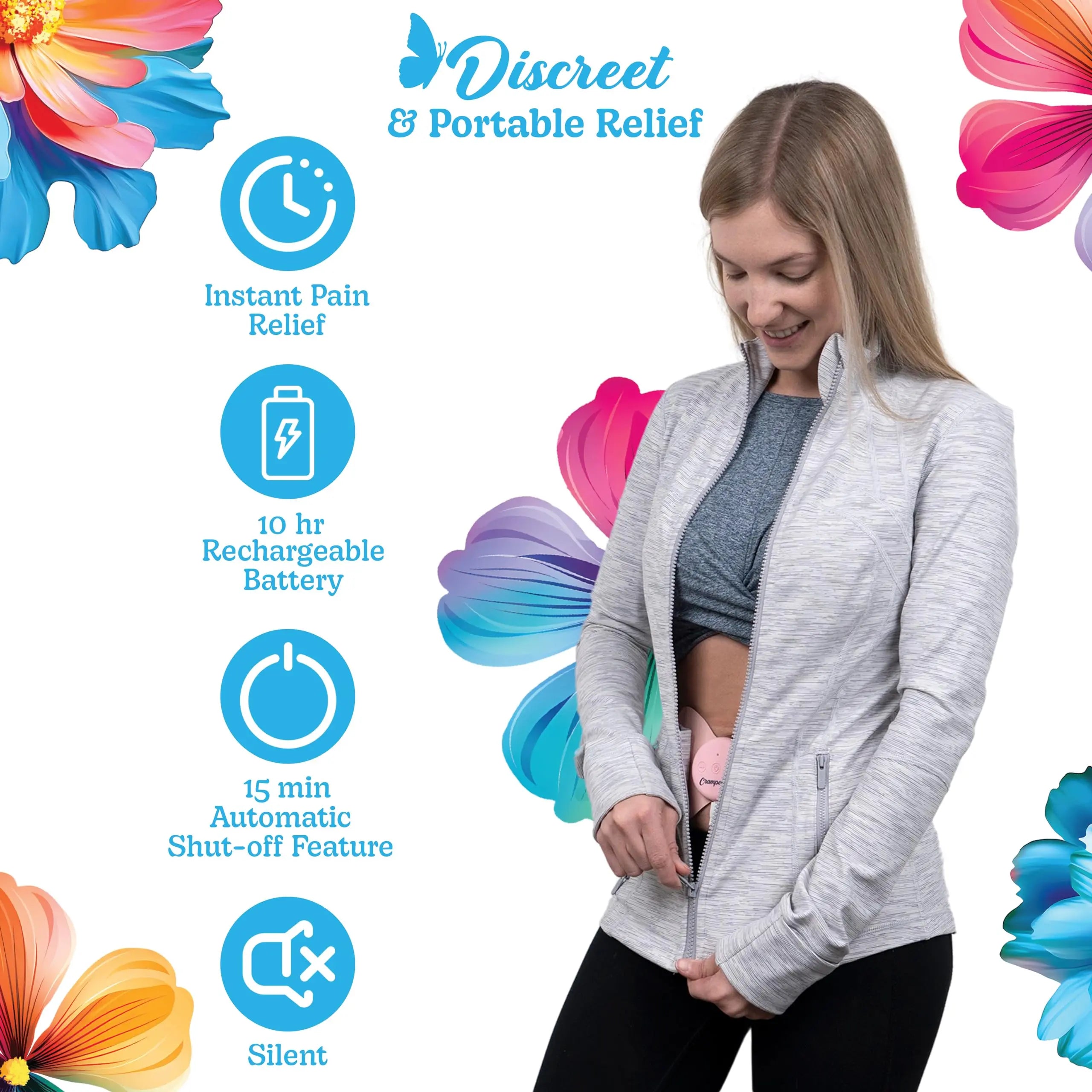 Crampology Relief Pink-Period Cramps Pain Relieving Device, Cramp Massager for Menstrual and Lower Back Ache, Reduces Endometriosis Discomfort, PMS TENS Unit, Wireless or Wired, Natural Cycle Support CrampologyAu supplements