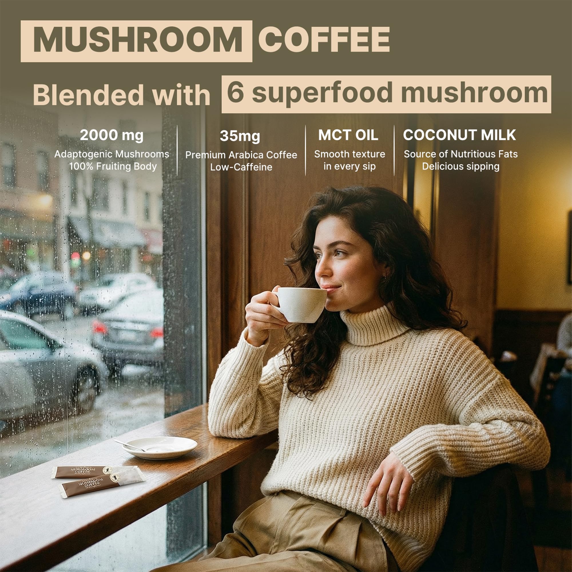 TerraPrecis Mushroom Coffee with 6 Adaptogens Mushrooms Supplement for Organic Lion's Mane&Reishi,Chaga&Other, Instant Coffee with MCT Oil& Arabica for Energy,Focus&Immune Support (30 Servings) TerraPrecisAu supplements