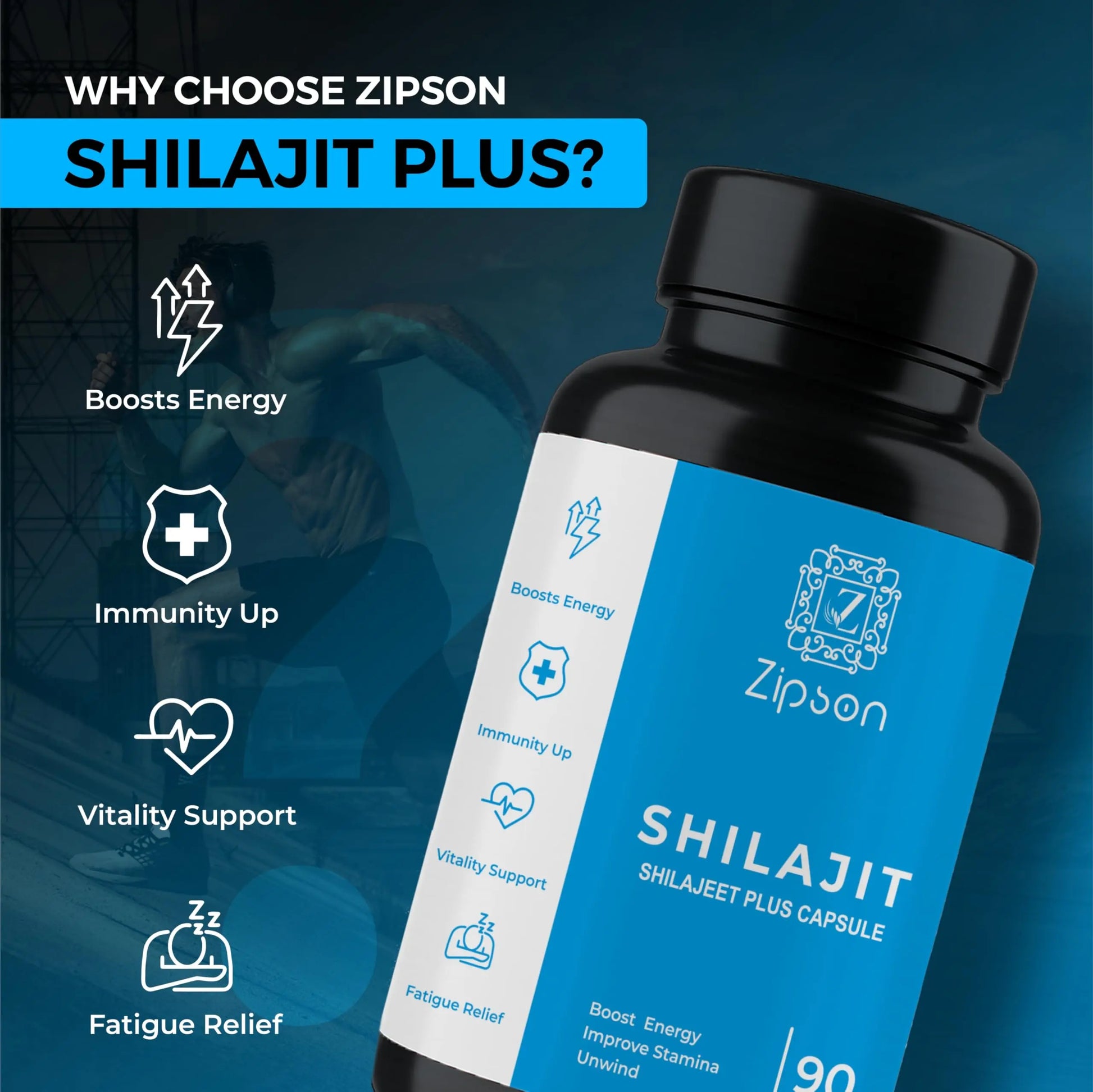 ZIPSON Shilajit for Men & Women | 90 Capsules | Himalayan Formula for Extra Power, Stamina & Immune Support | with Natural Fulvic Acid | Non-GMO | 500mg Per Serving ZIPSONnz supplements