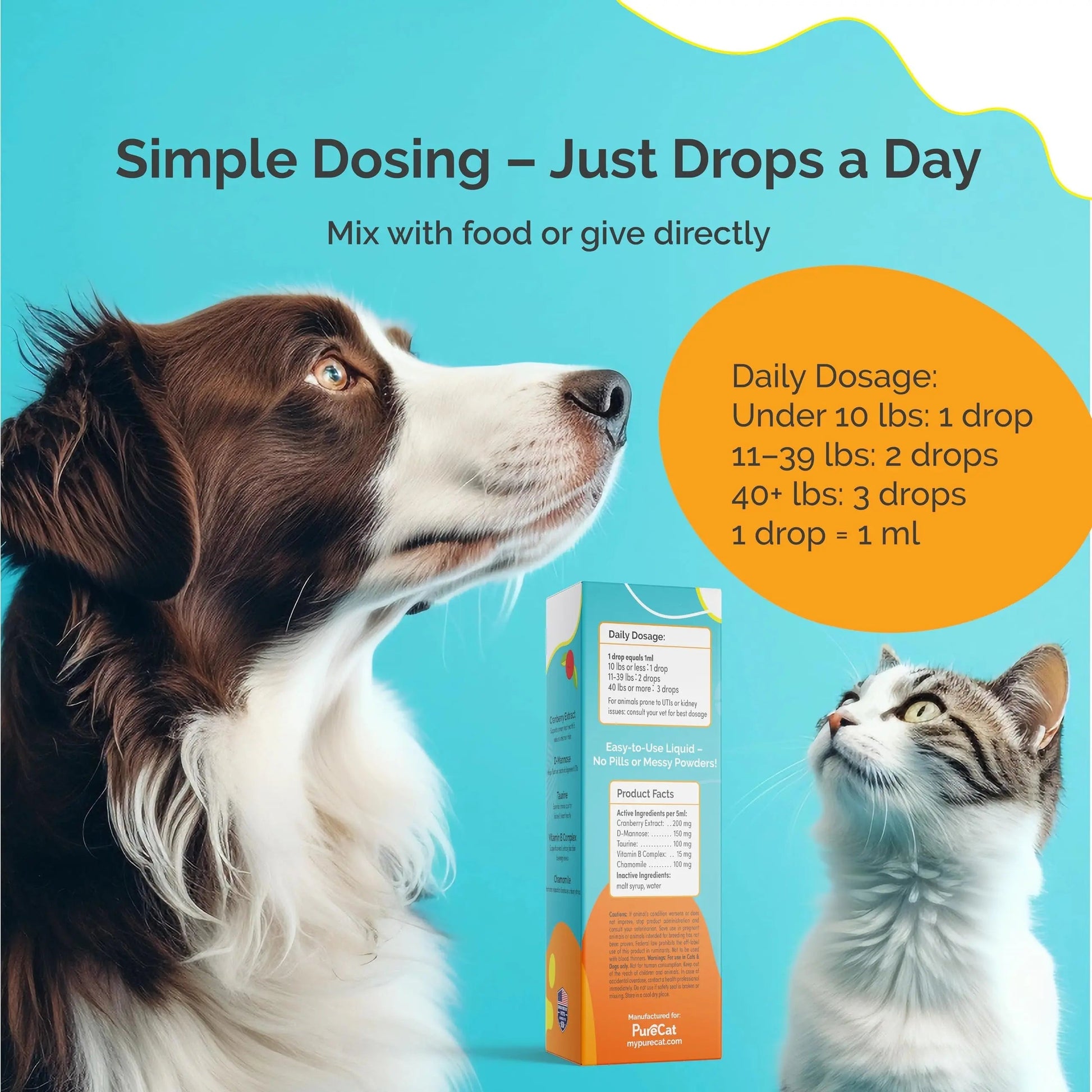 PureCat Urinary Tract Infection Care for Cat & Dog | Calming Urinary Tract & Kidney Support for Pets | Bladder Infection Treatment | UTI Drops | Veterinarian Recommended PureCatAu supplements