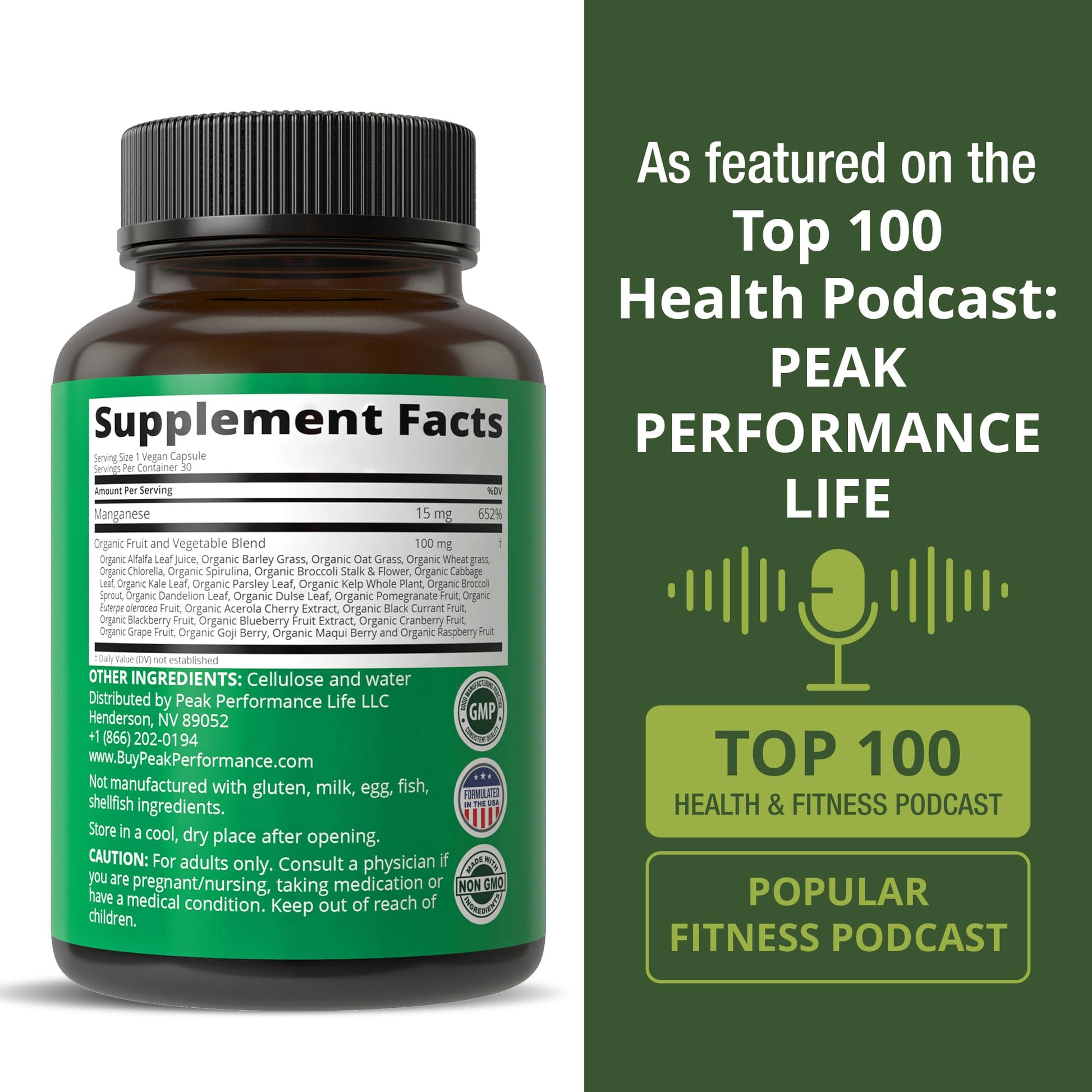 Manganese Supplement Food Like Mineral Chelated for Superior Absorption with Whole Food Blend of 25+ Fruits & Vegetables. Pure Trace Mineral Capsules for Connective Tissue, Bone Health, Enzyme Support Peak PerformanceAu supplements