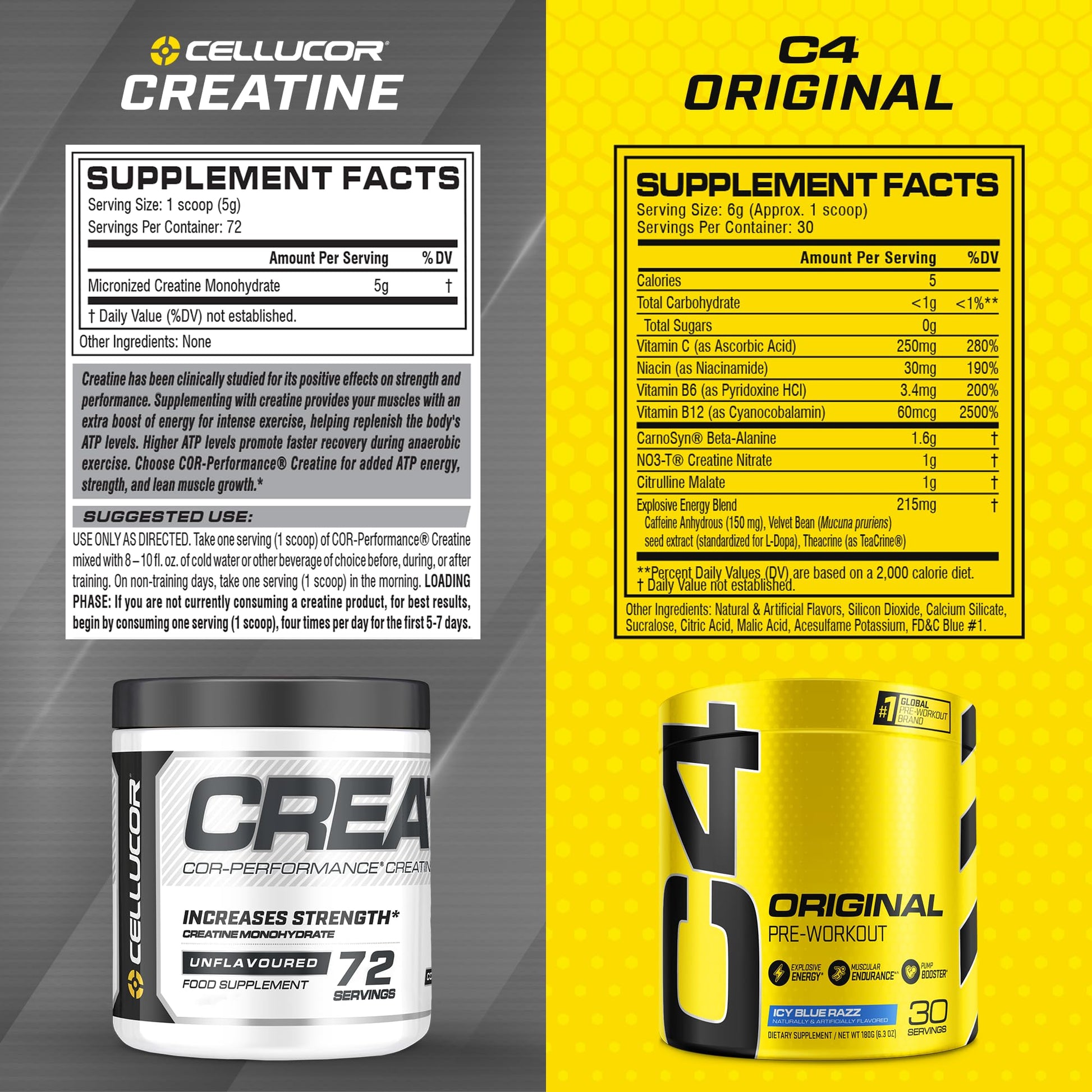 Cellucor Pre Workout & Creatine Bundle, C4 Original Pre Workout Powder, Icy Blue Razz CellucorAu supplements