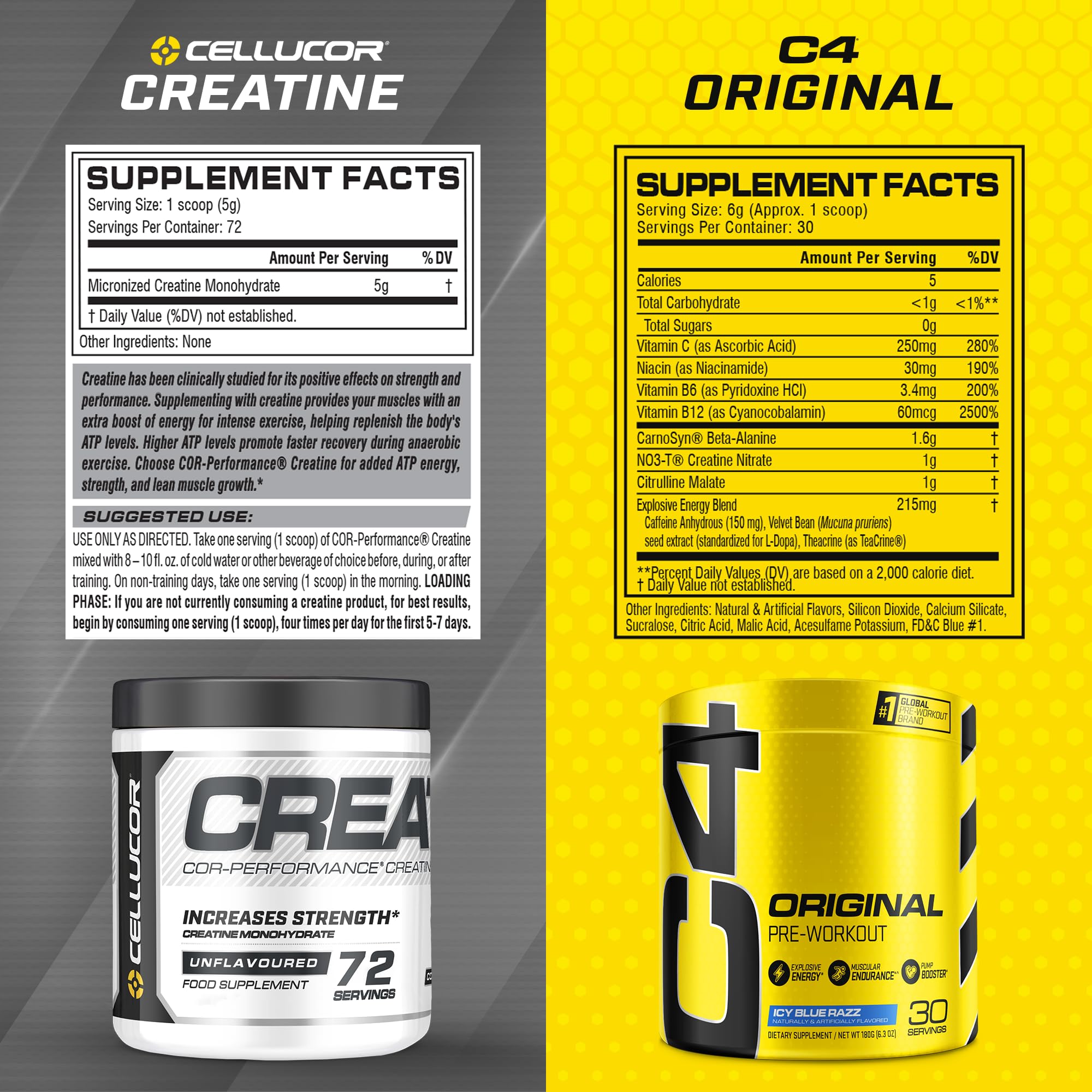 Cellucor Pre Workout & Creatine Bundle, C4 Original Pre Workout Powder, Icy Blue Razz CellucorAu supplements