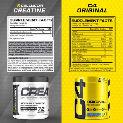 Cellucor Pre Workout & Creatine Bundle, C4 Original Pre Workout Powder, Icy Blue Razz CellucorUS supplements