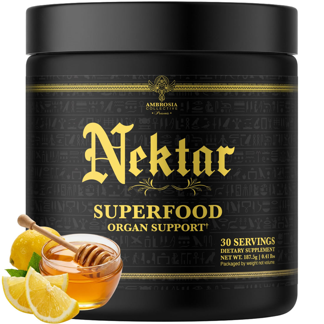 Ambrosia Superfood Organ & Cycle Support Powder | Liver & Kidney Support with Milk Thistle, Red Yeast Rice & CoQ10 | 13 Superfood Ingredients | 30 Servings | Honey Lemon AmbrosiaAu supplements